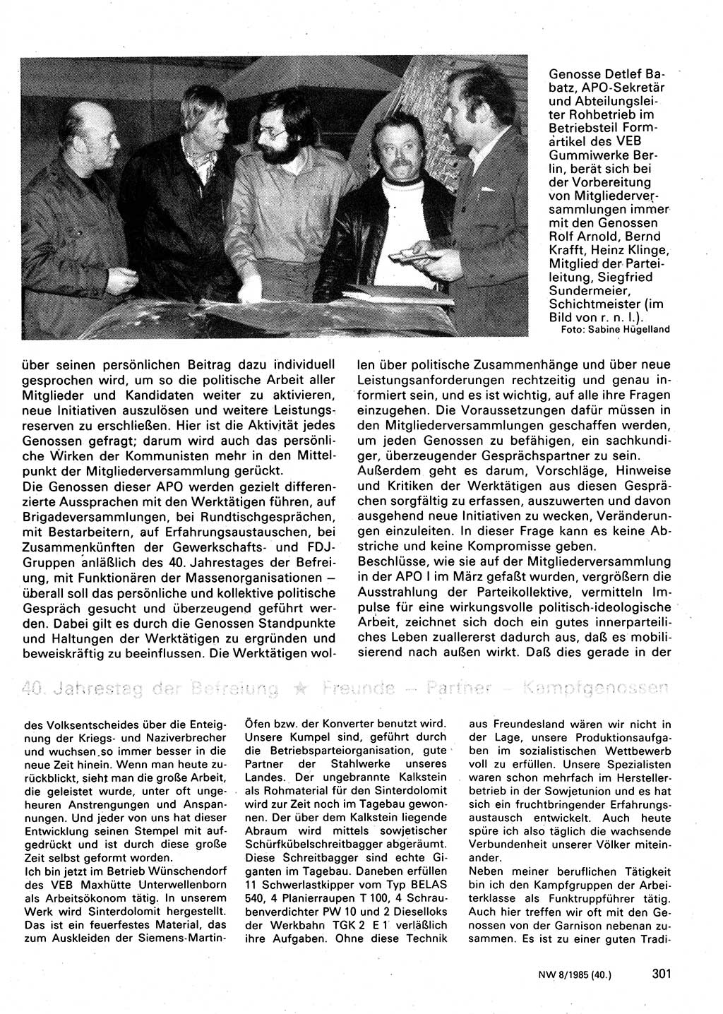 Neuer Weg (NW), Organ des Zentralkomitees (ZK) der SED (Sozialistische Einheitspartei Deutschlands) für Fragen des Parteilebens, 40. Jahrgang [Deutsche Demokratische Republik (DDR)] 1985, Seite 301 (NW ZK SED DDR 1985, S. 301)