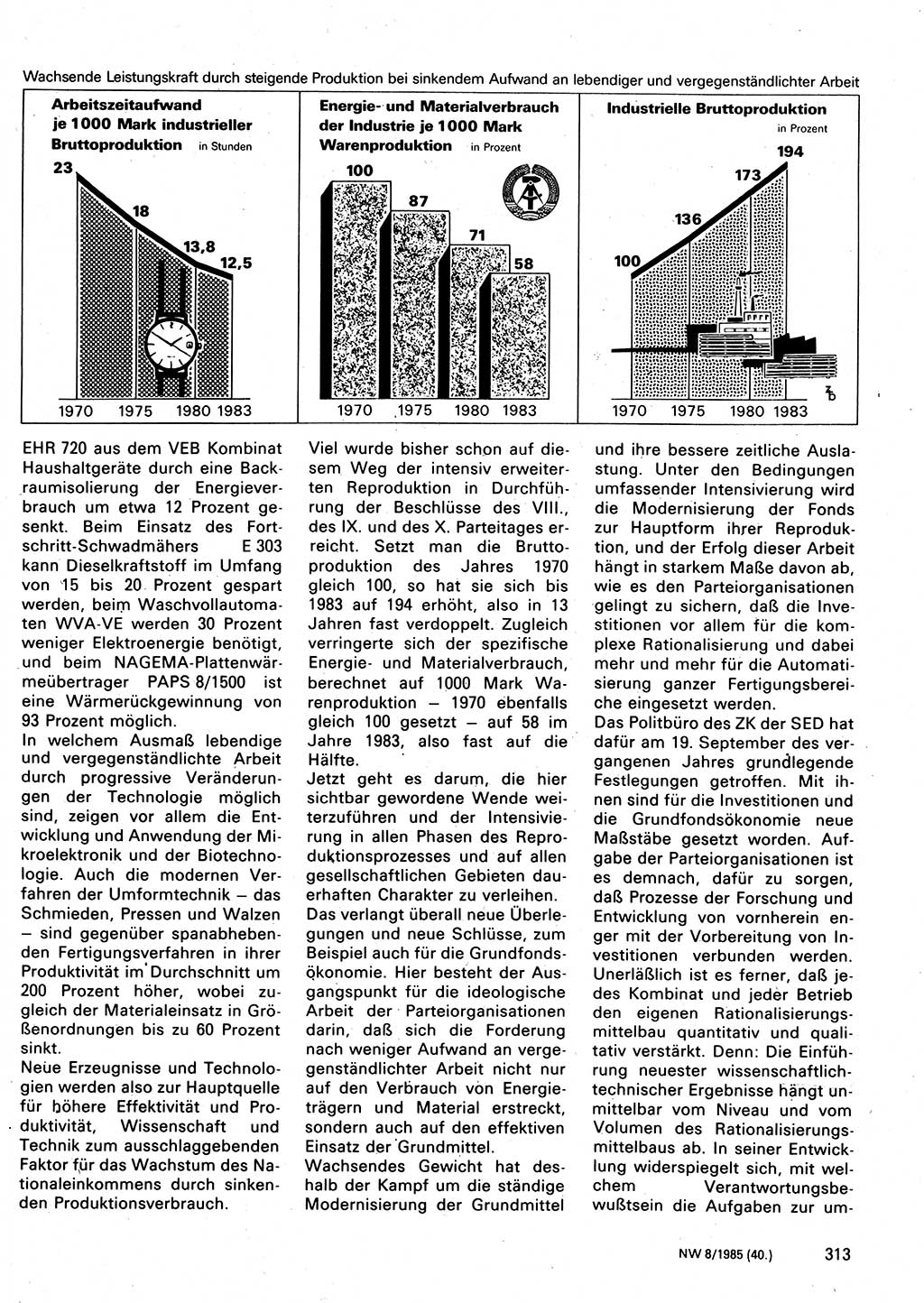 Neuer Weg (NW), Organ des Zentralkomitees (ZK) der SED (Sozialistische Einheitspartei Deutschlands) für Fragen des Parteilebens, 40. Jahrgang [Deutsche Demokratische Republik (DDR)] 1985, Seite 313 (NW ZK SED DDR 1985, S. 313)