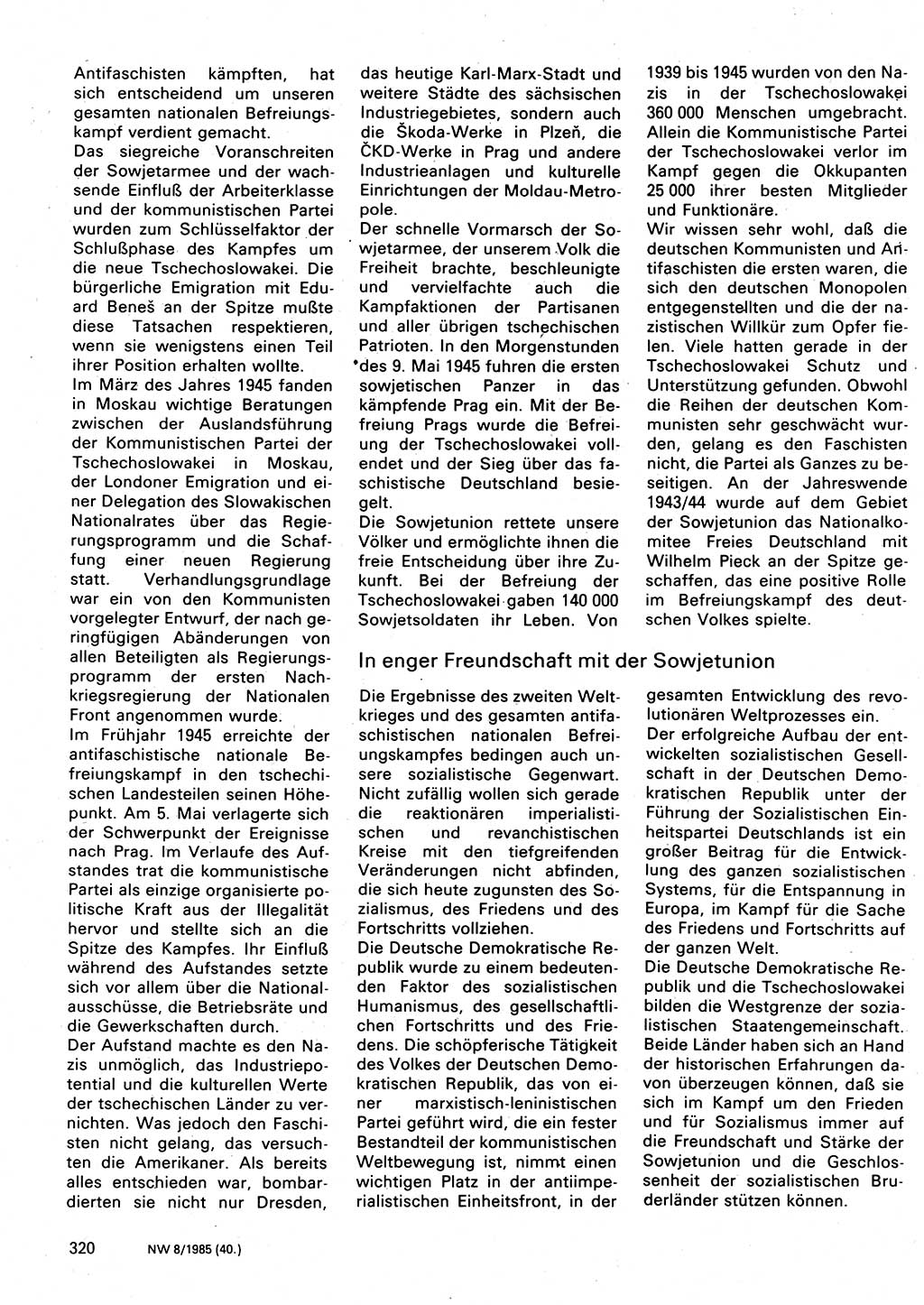 Neuer Weg (NW), Organ des Zentralkomitees (ZK) der SED (Sozialistische Einheitspartei Deutschlands) für Fragen des Parteilebens, 40. Jahrgang [Deutsche Demokratische Republik (DDR)] 1985, Seite 320 (NW ZK SED DDR 1985, S. 320)