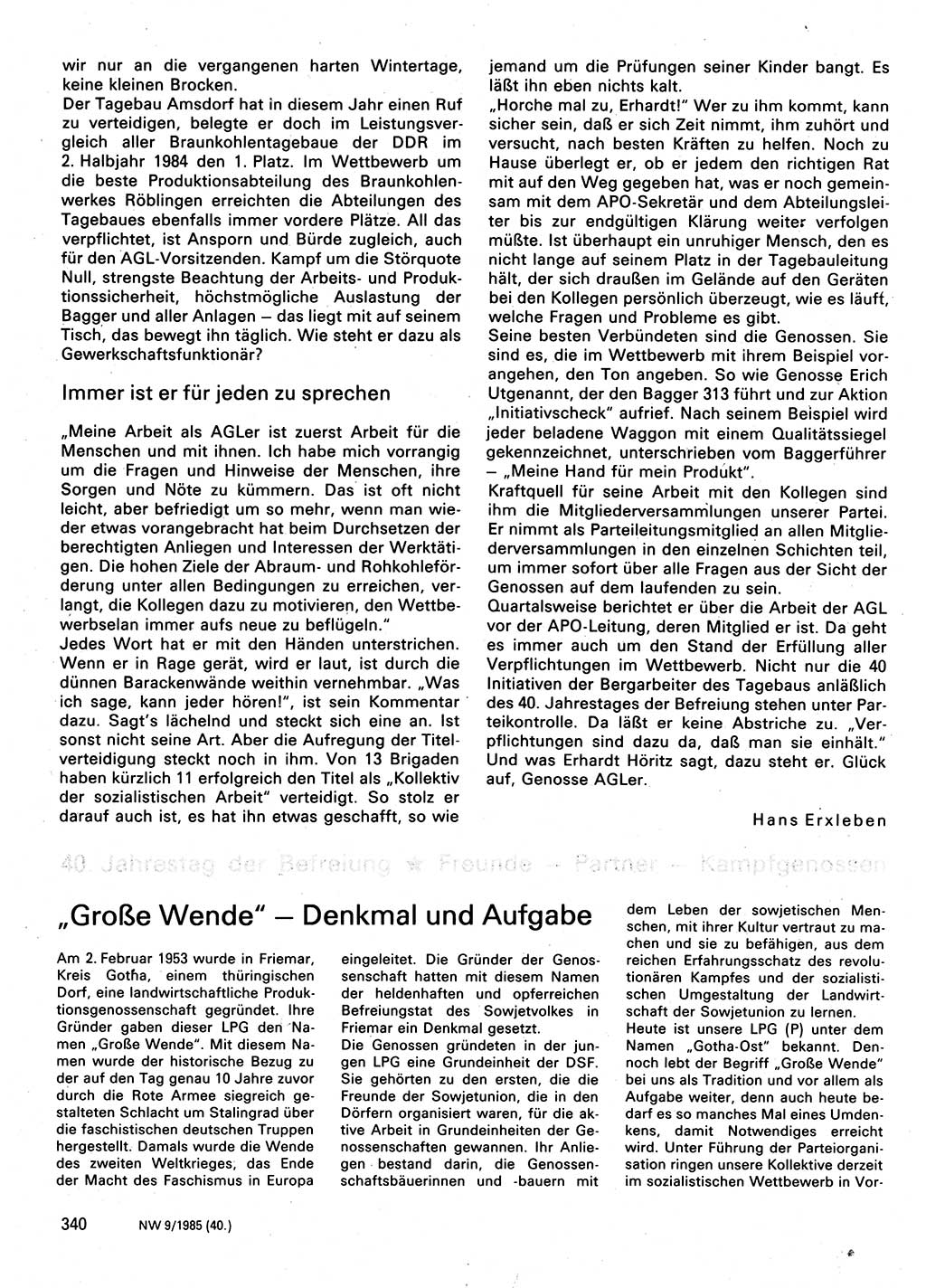 Neuer Weg (NW), Organ des Zentralkomitees (ZK) der SED (Sozialistische Einheitspartei Deutschlands) für Fragen des Parteilebens, 40. Jahrgang [Deutsche Demokratische Republik (DDR)] 1985, Seite 340 (NW ZK SED DDR 1985, S. 340)