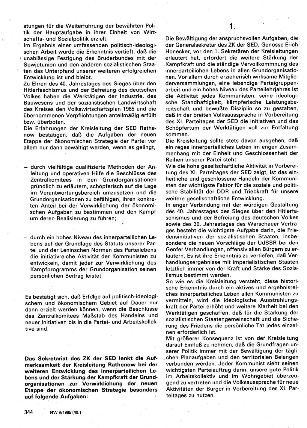 Neuer Weg (NW), Organ des Zentralkomitees (ZK) der SED (Sozialistische Einheitspartei Deutschlands) für Fragen des Parteilebens, 40. Jahrgang [Deutsche Demokratische Republik (DDR)] 1985, Seite 344 (NW ZK SED DDR 1985, S. 344)