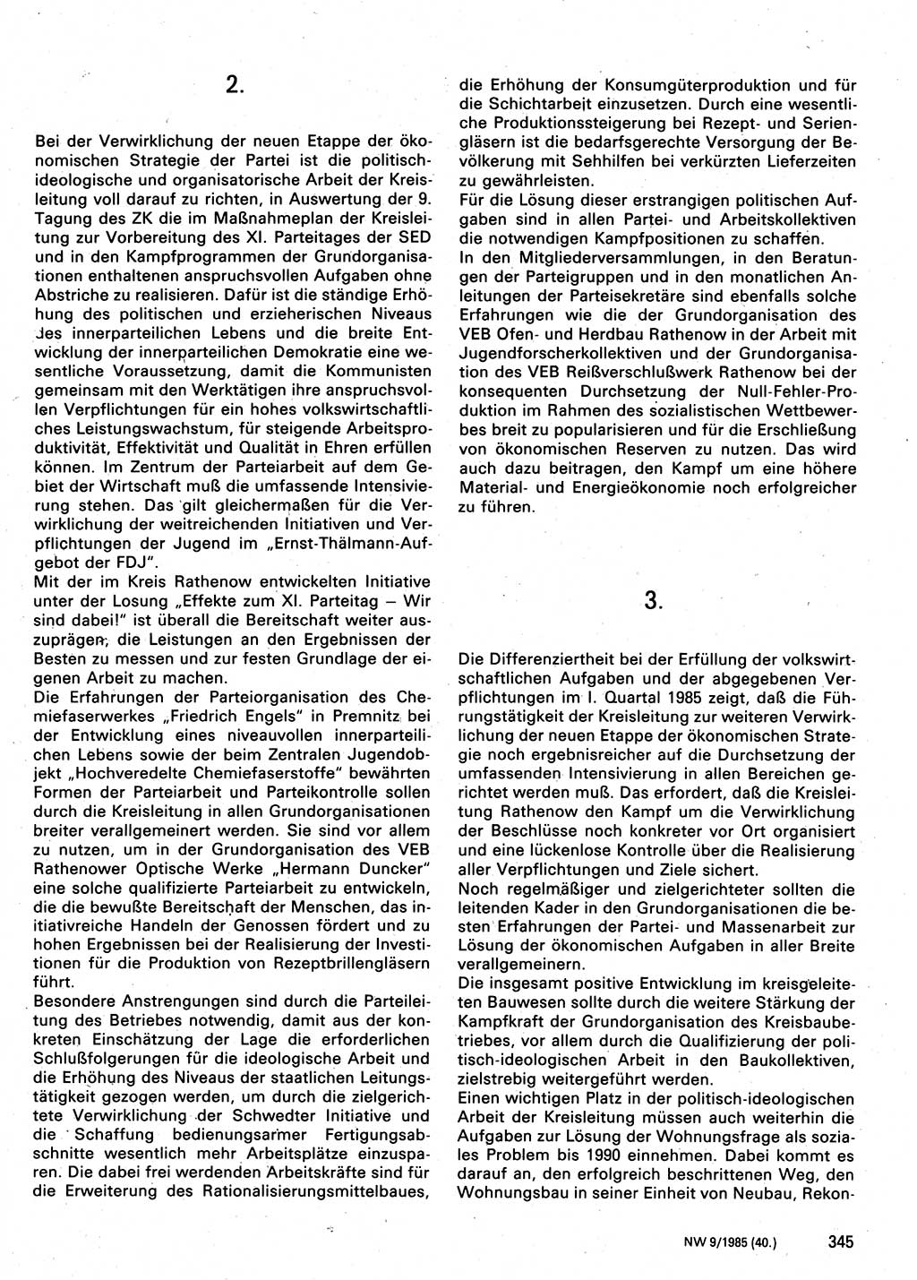 Neuer Weg (NW), Organ des Zentralkomitees (ZK) der SED (Sozialistische Einheitspartei Deutschlands) für Fragen des Parteilebens, 40. Jahrgang [Deutsche Demokratische Republik (DDR)] 1985, Seite 345 (NW ZK SED DDR 1985, S. 345)