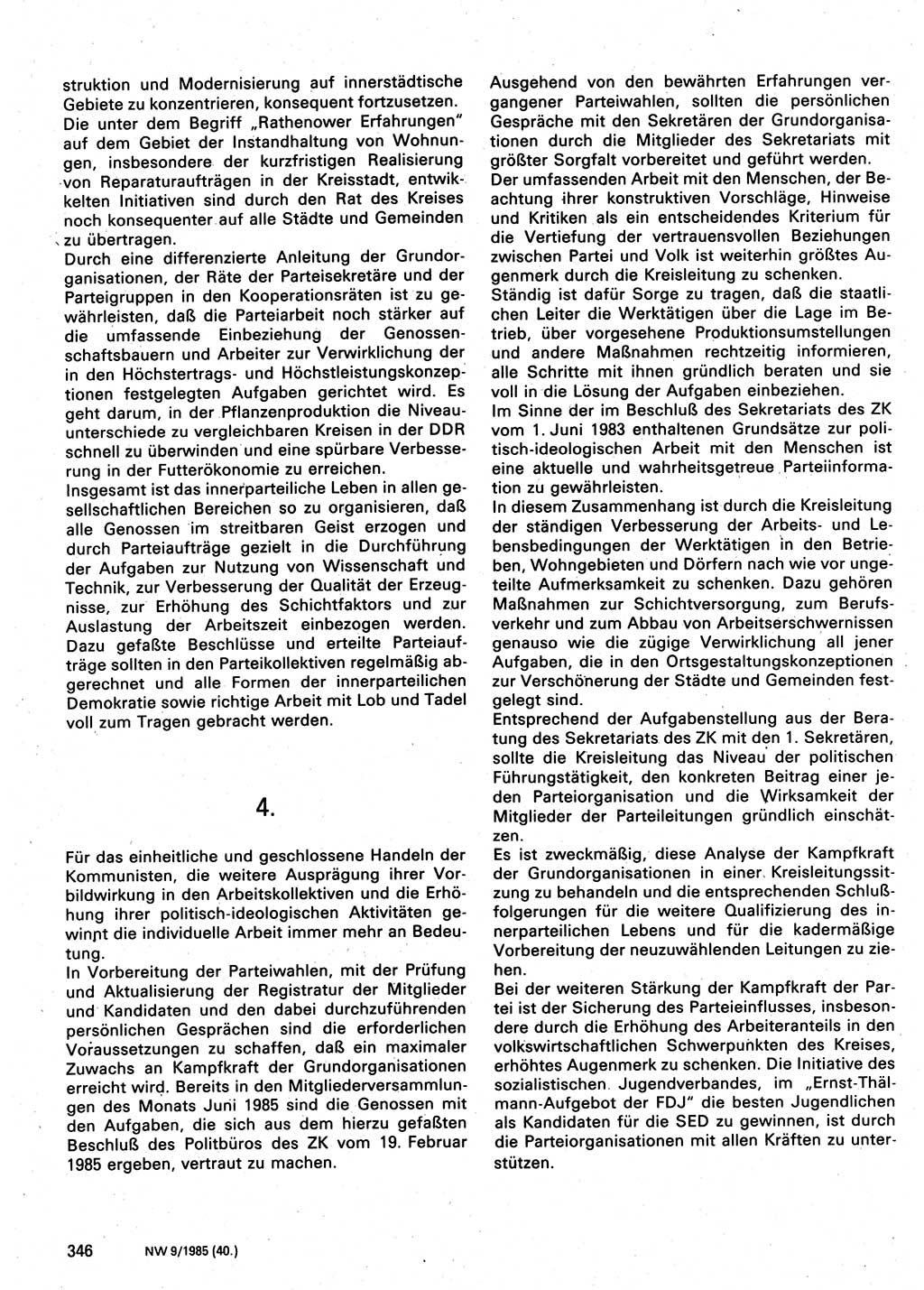 Neuer Weg (NW), Organ des Zentralkomitees (ZK) der SED (Sozialistische Einheitspartei Deutschlands) für Fragen des Parteilebens, 40. Jahrgang [Deutsche Demokratische Republik (DDR)] 1985, Seite 346 (NW ZK SED DDR 1985, S. 346)