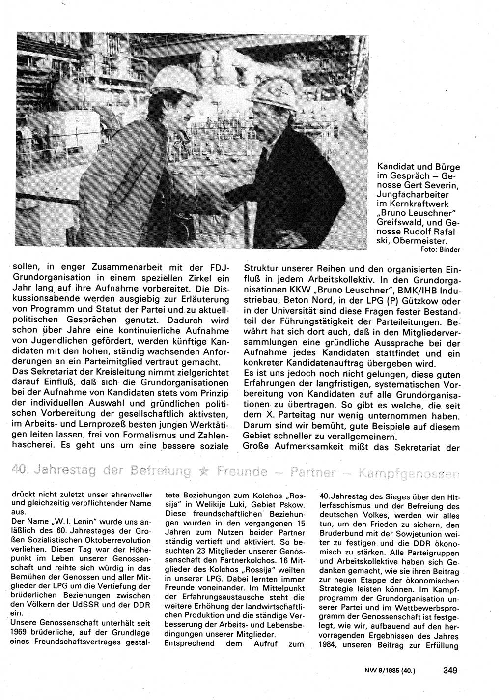 Neuer Weg (NW), Organ des Zentralkomitees (ZK) der SED (Sozialistische Einheitspartei Deutschlands) für Fragen des Parteilebens, 40. Jahrgang [Deutsche Demokratische Republik (DDR)] 1985, Seite 349 (NW ZK SED DDR 1985, S. 349)