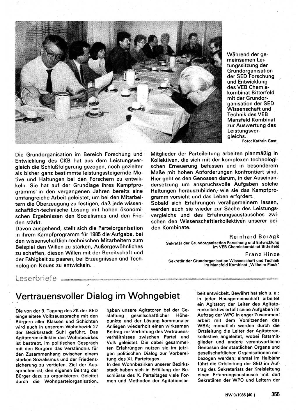 Neuer Weg (NW), Organ des Zentralkomitees (ZK) der SED (Sozialistische Einheitspartei Deutschlands) für Fragen des Parteilebens, 40. Jahrgang [Deutsche Demokratische Republik (DDR)] 1985, Seite 355 (NW ZK SED DDR 1985, S. 355)