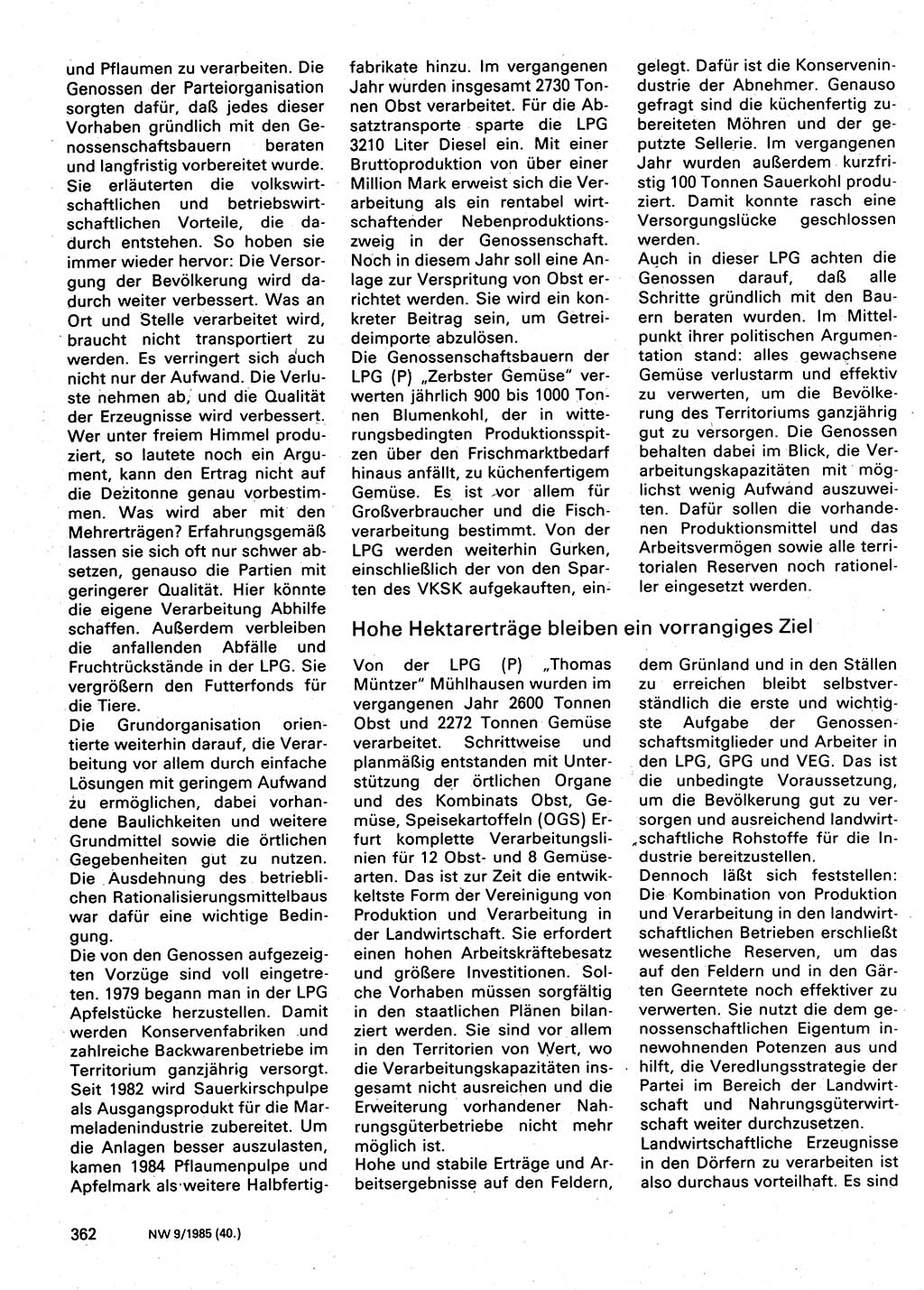 Neuer Weg (NW), Organ des Zentralkomitees (ZK) der SED (Sozialistische Einheitspartei Deutschlands) für Fragen des Parteilebens, 40. Jahrgang [Deutsche Demokratische Republik (DDR)] 1985, Seite 362 (NW ZK SED DDR 1985, S. 362)
