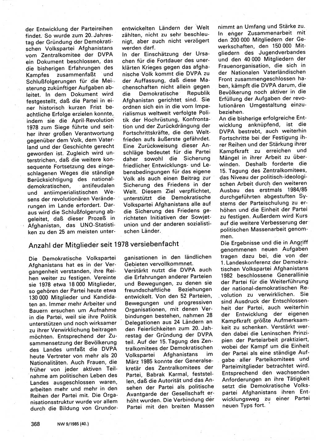 Neuer Weg (NW), Organ des Zentralkomitees (ZK) der SED (Sozialistische Einheitspartei Deutschlands) für Fragen des Parteilebens, 40. Jahrgang [Deutsche Demokratische Republik (DDR)] 1985, Seite 368 (NW ZK SED DDR 1985, S. 368)