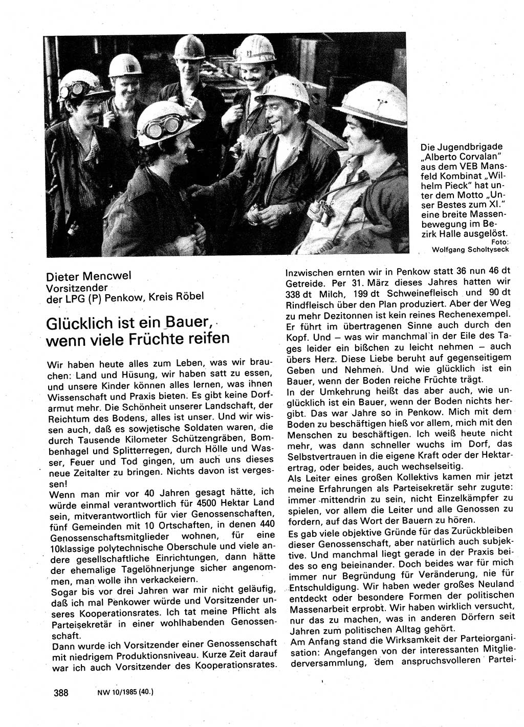 Neuer Weg (NW), Organ des Zentralkomitees (ZK) der SED (Sozialistische Einheitspartei Deutschlands) für Fragen des Parteilebens, 40. Jahrgang [Deutsche Demokratische Republik (DDR)] 1985, Seite 388 (NW ZK SED DDR 1985, S. 388)