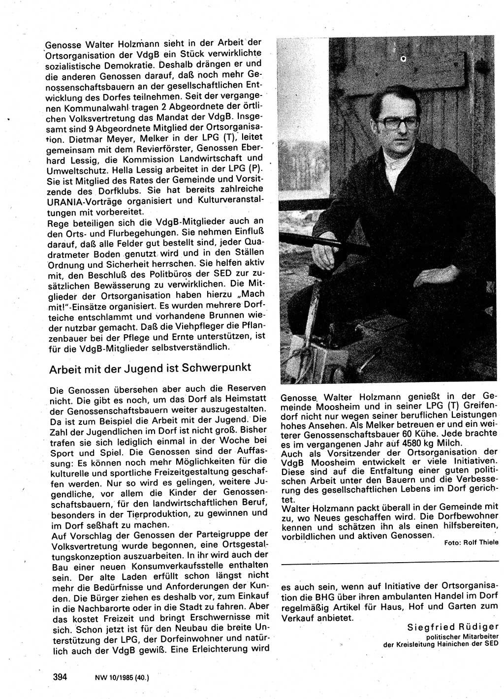 Neuer Weg (NW), Organ des Zentralkomitees (ZK) der SED (Sozialistische Einheitspartei Deutschlands) für Fragen des Parteilebens, 40. Jahrgang [Deutsche Demokratische Republik (DDR)] 1985, Seite 394 (NW ZK SED DDR 1985, S. 394)