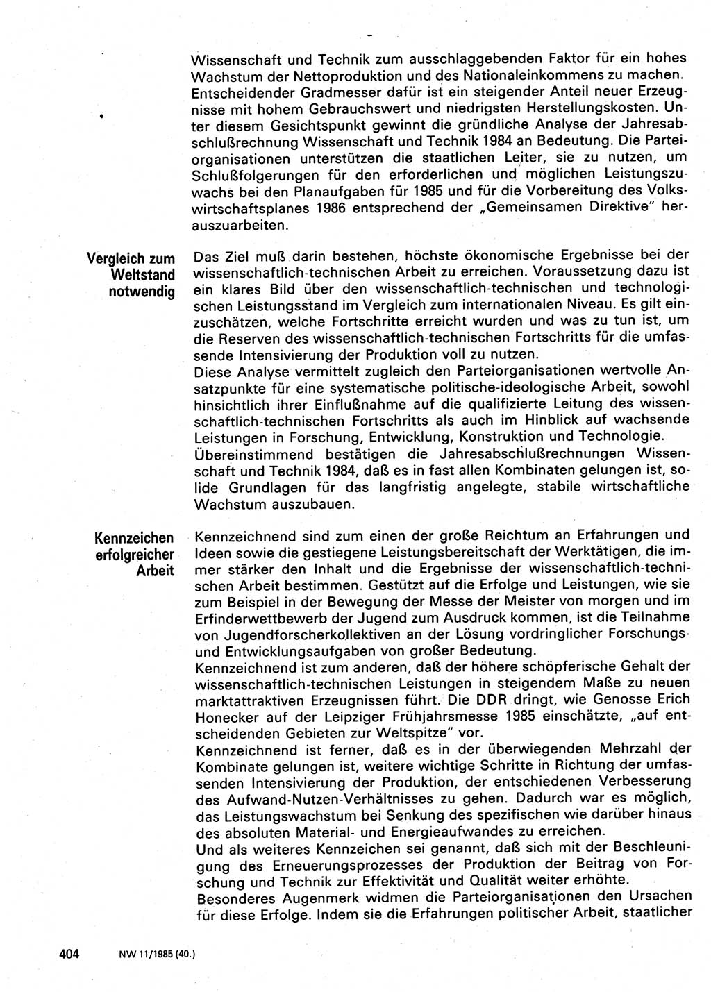 Neuer Weg (NW), Organ des Zentralkomitees (ZK) der SED (Sozialistische Einheitspartei Deutschlands) für Fragen des Parteilebens, 40. Jahrgang [Deutsche Demokratische Republik (DDR)] 1985, Seite 404 (NW ZK SED DDR 1985, S. 404)