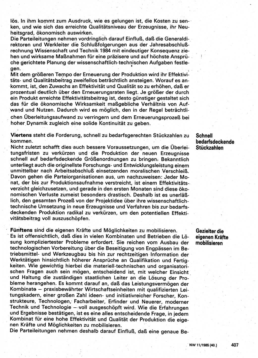 Neuer Weg (NW), Organ des Zentralkomitees (ZK) der SED (Sozialistische Einheitspartei Deutschlands) für Fragen des Parteilebens, 40. Jahrgang [Deutsche Demokratische Republik (DDR)] 1985, Seite 407 (NW ZK SED DDR 1985, S. 407)