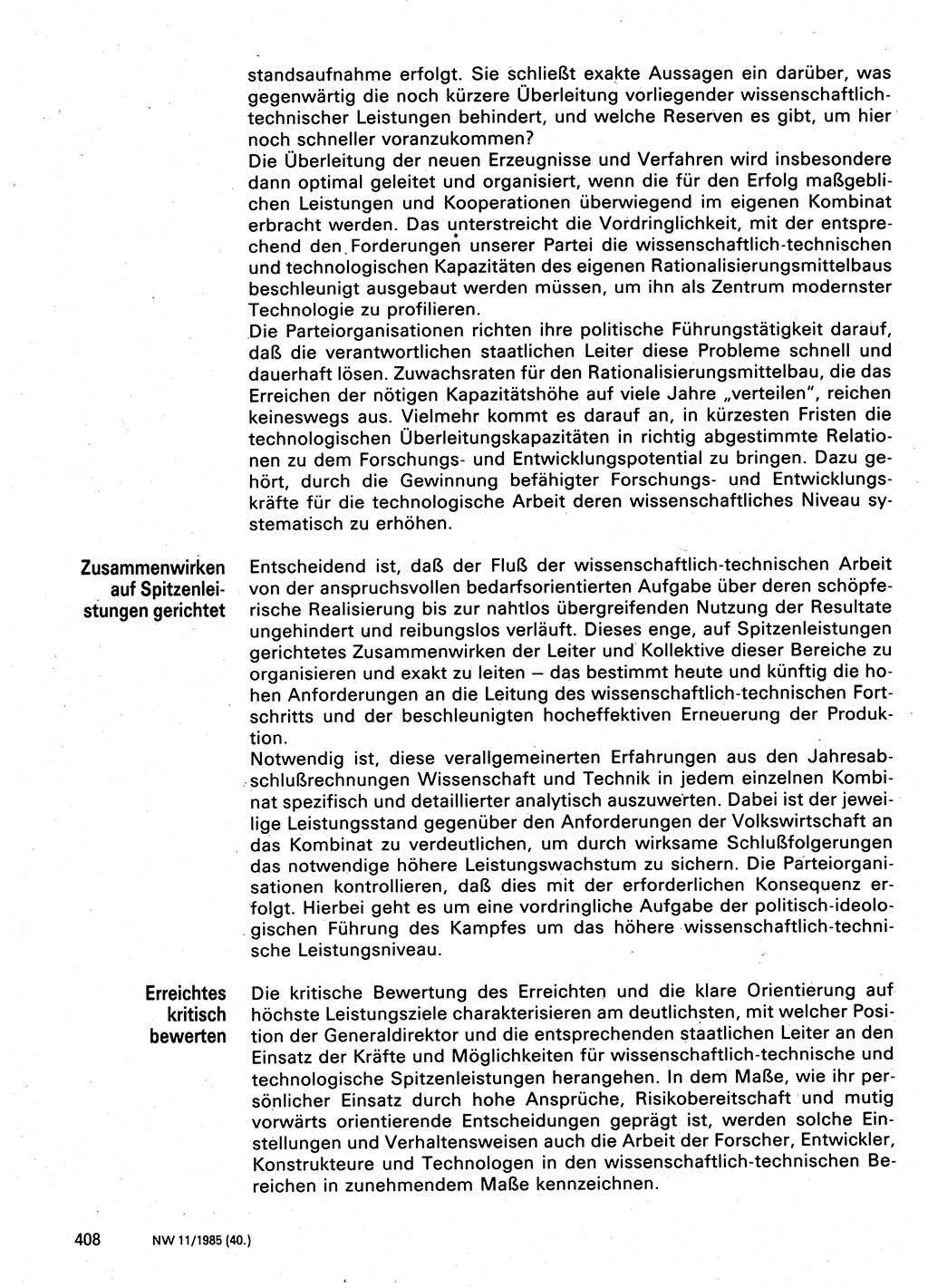 Neuer Weg (NW), Organ des Zentralkomitees (ZK) der SED (Sozialistische Einheitspartei Deutschlands) für Fragen des Parteilebens, 40. Jahrgang [Deutsche Demokratische Republik (DDR)] 1985, Seite 408 (NW ZK SED DDR 1985, S. 408)