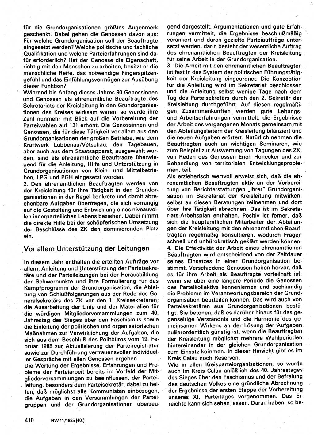 Neuer Weg (NW), Organ des Zentralkomitees (ZK) der SED (Sozialistische Einheitspartei Deutschlands) für Fragen des Parteilebens, 40. Jahrgang [Deutsche Demokratische Republik (DDR)] 1985, Seite 410 (NW ZK SED DDR 1985, S. 410)
