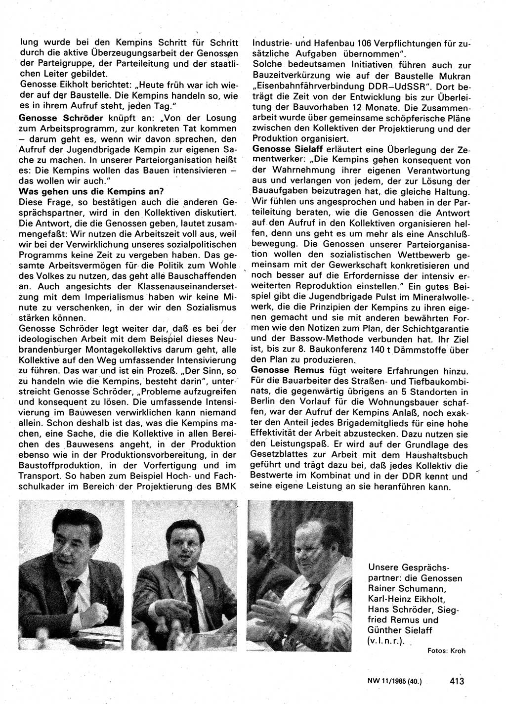 Neuer Weg (NW), Organ des Zentralkomitees (ZK) der SED (Sozialistische Einheitspartei Deutschlands) für Fragen des Parteilebens, 40. Jahrgang [Deutsche Demokratische Republik (DDR)] 1985, Seite 413 (NW ZK SED DDR 1985, S. 413)
