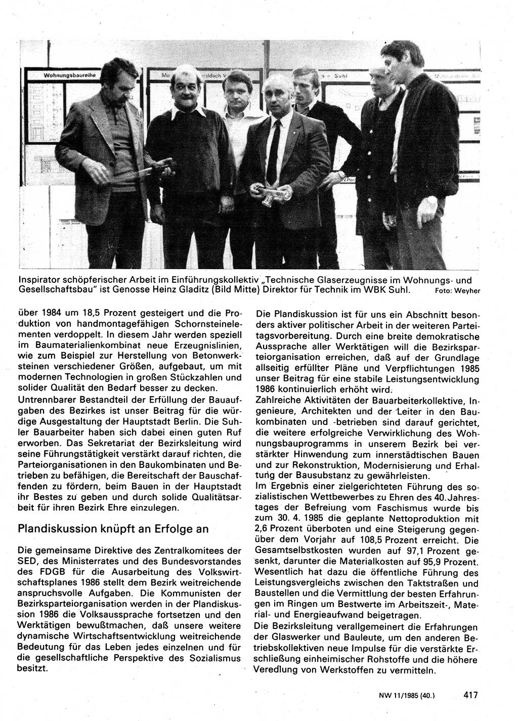 Neuer Weg (NW), Organ des Zentralkomitees (ZK) der SED (Sozialistische Einheitspartei Deutschlands) für Fragen des Parteilebens, 40. Jahrgang [Deutsche Demokratische Republik (DDR)] 1985, Seite 417 (NW ZK SED DDR 1985, S. 417)