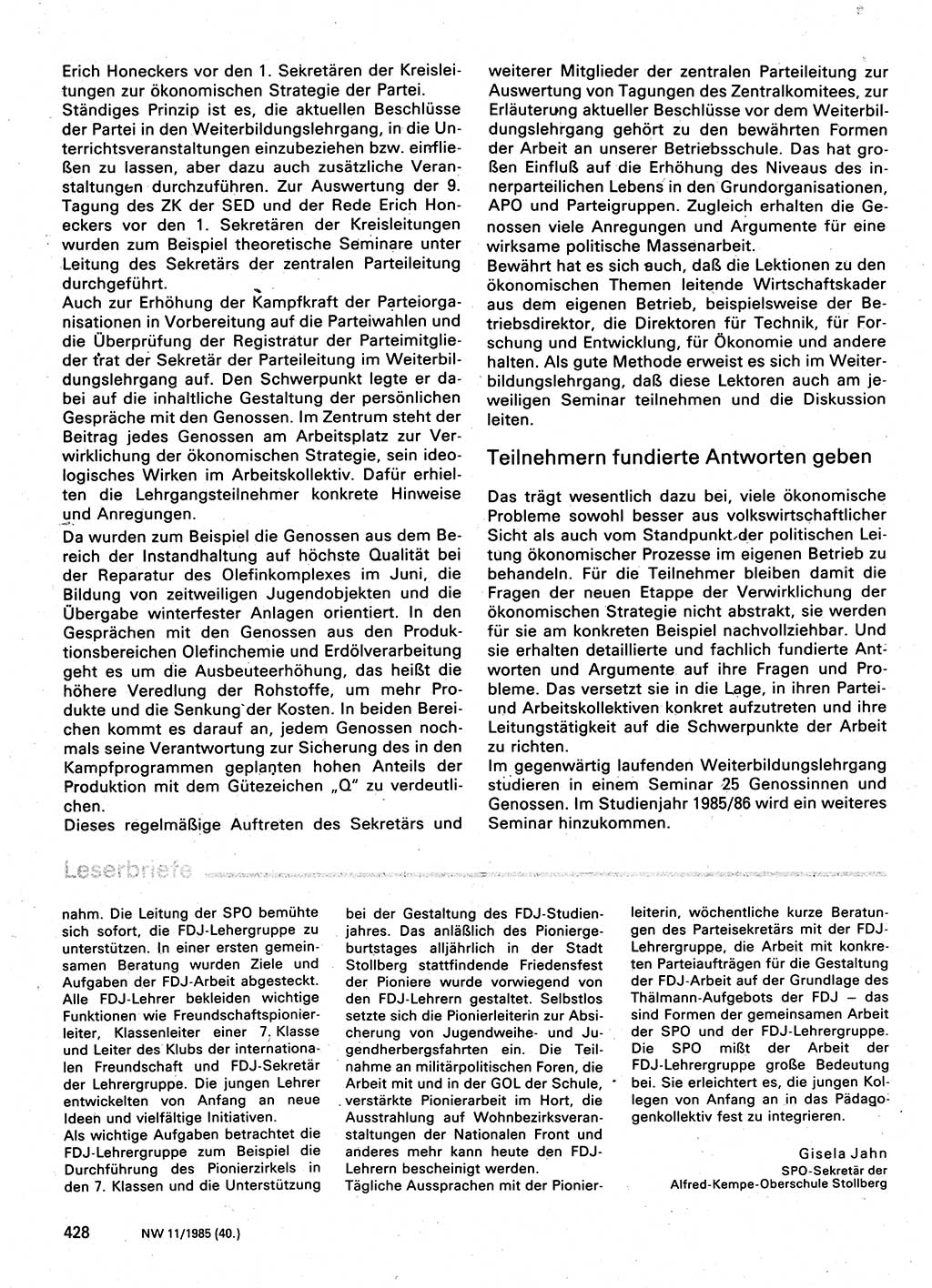 Neuer Weg (NW), Organ des Zentralkomitees (ZK) der SED (Sozialistische Einheitspartei Deutschlands) für Fragen des Parteilebens, 40. Jahrgang [Deutsche Demokratische Republik (DDR)] 1985, Seite 428 (NW ZK SED DDR 1985, S. 428)