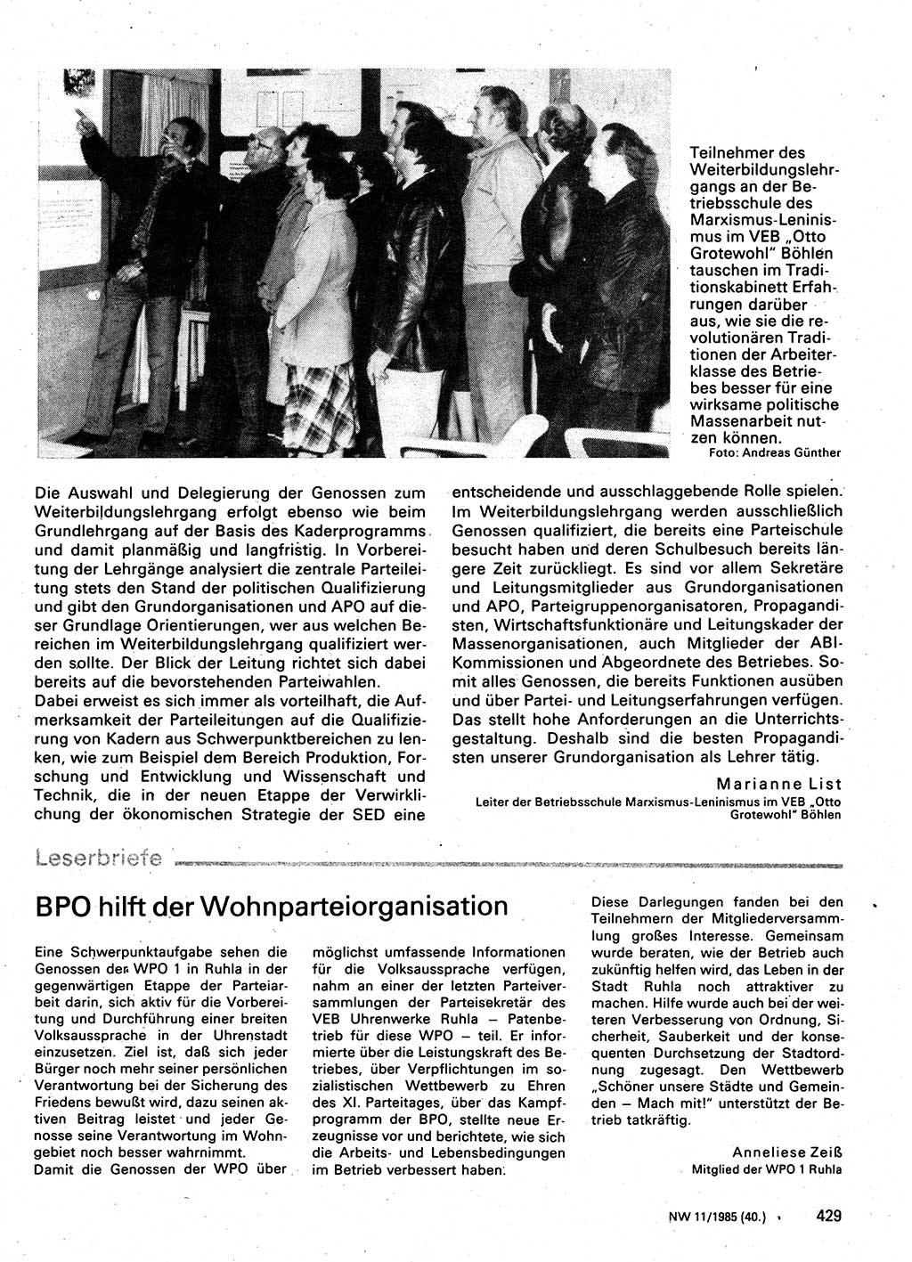 Neuer Weg (NW), Organ des Zentralkomitees (ZK) der SED (Sozialistische Einheitspartei Deutschlands) für Fragen des Parteilebens, 40. Jahrgang [Deutsche Demokratische Republik (DDR)] 1985, Seite 429 (NW ZK SED DDR 1985, S. 429)