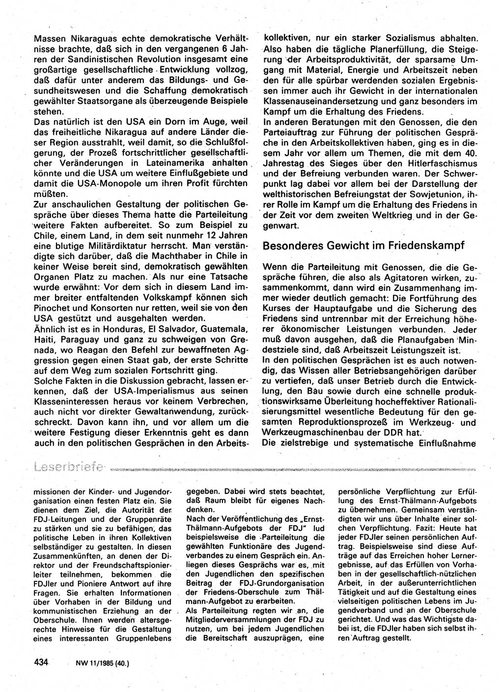 Neuer Weg (NW), Organ des Zentralkomitees (ZK) der SED (Sozialistische Einheitspartei Deutschlands) für Fragen des Parteilebens, 40. Jahrgang [Deutsche Demokratische Republik (DDR)] 1985, Seite 434 (NW ZK SED DDR 1985, S. 434)