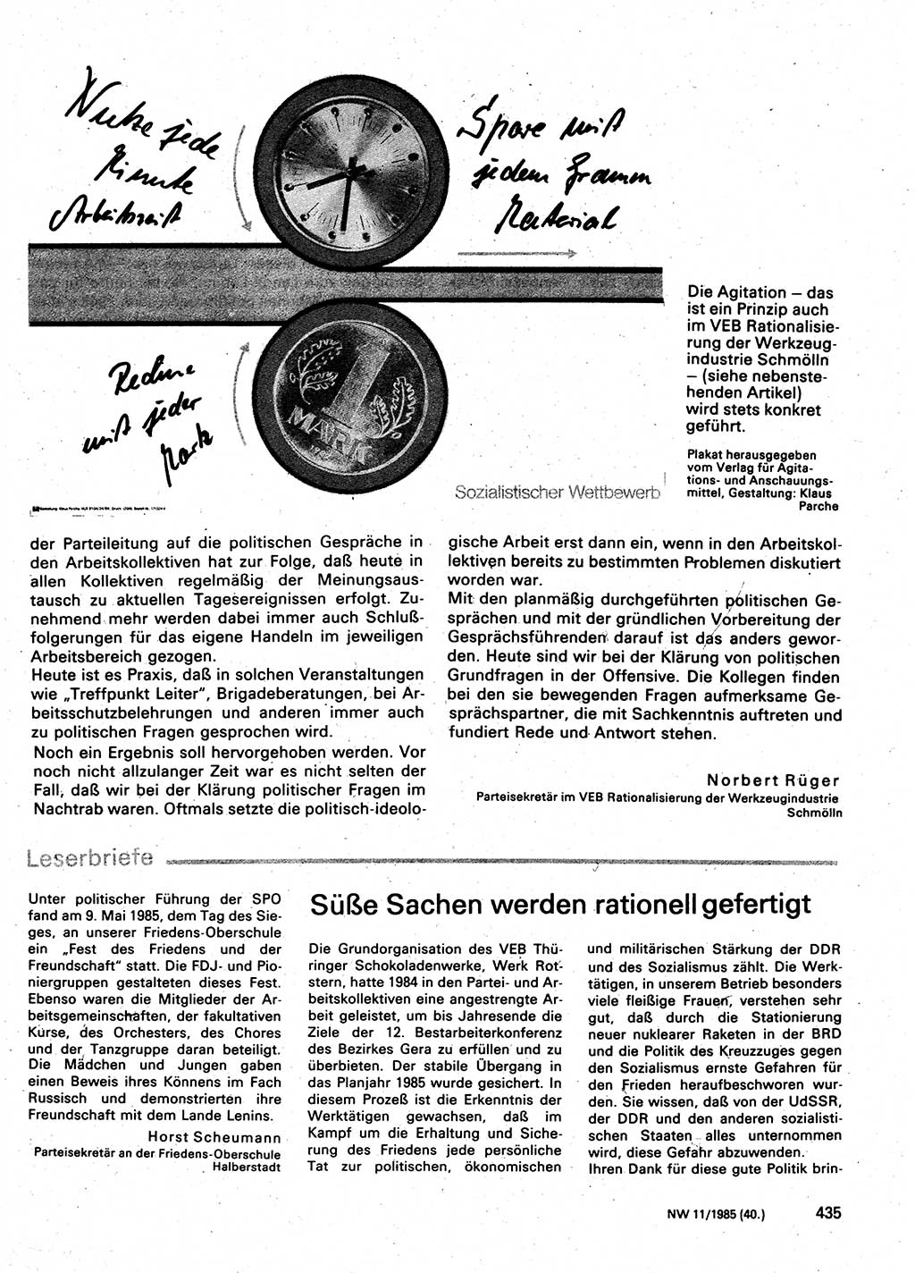 Neuer Weg (NW), Organ des Zentralkomitees (ZK) der SED (Sozialistische Einheitspartei Deutschlands) für Fragen des Parteilebens, 40. Jahrgang [Deutsche Demokratische Republik (DDR)] 1985, Seite 435 (NW ZK SED DDR 1985, S. 435)
