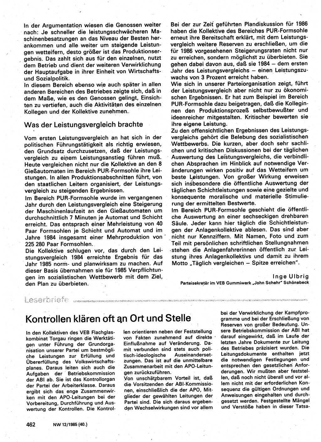 Neuer Weg (NW), Organ des Zentralkomitees (ZK) der SED (Sozialistische Einheitspartei Deutschlands) für Fragen des Parteilebens, 40. Jahrgang [Deutsche Demokratische Republik (DDR)] 1985, Seite 462 (NW ZK SED DDR 1985, S. 462)