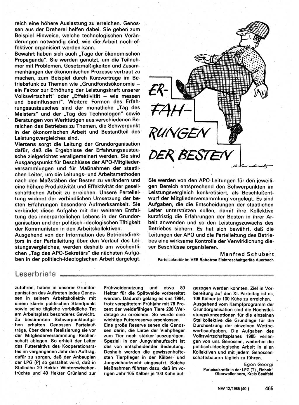 Neuer Weg (NW), Organ des Zentralkomitees (ZK) der SED (Sozialistische Einheitspartei Deutschlands) für Fragen des Parteilebens, 40. Jahrgang [Deutsche Demokratische Republik (DDR)] 1985, Seite 465 (NW ZK SED DDR 1985, S. 465)