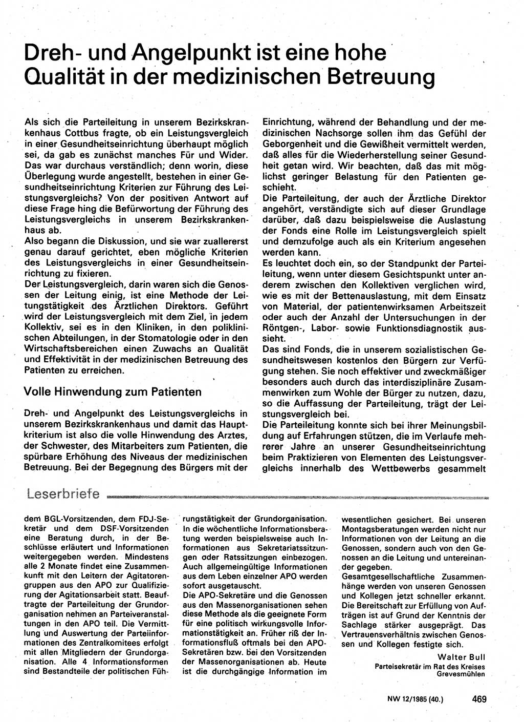 Neuer Weg (NW), Organ des Zentralkomitees (ZK) der SED (Sozialistische Einheitspartei Deutschlands) für Fragen des Parteilebens, 40. Jahrgang [Deutsche Demokratische Republik (DDR)] 1985, Seite 469 (NW ZK SED DDR 1985, S. 469)