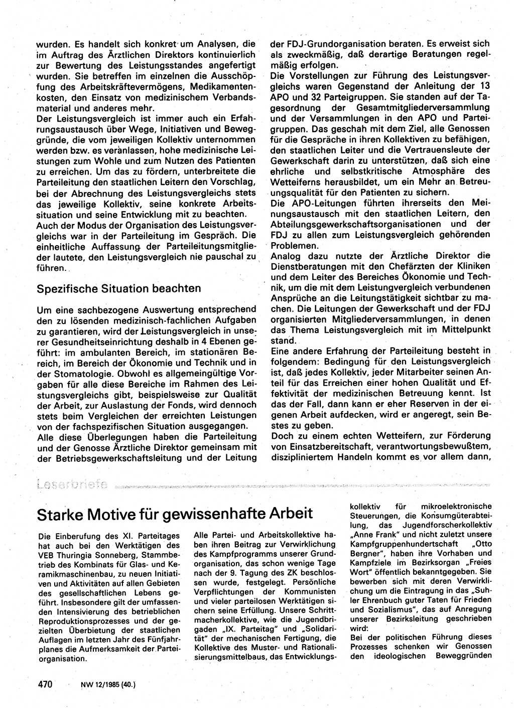 Neuer Weg (NW), Organ des Zentralkomitees (ZK) der SED (Sozialistische Einheitspartei Deutschlands) für Fragen des Parteilebens, 40. Jahrgang [Deutsche Demokratische Republik (DDR)] 1985, Seite 470 (NW ZK SED DDR 1985, S. 470)