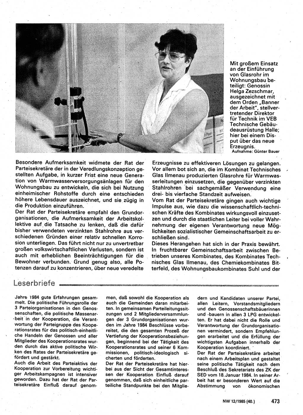 Neuer Weg (NW), Organ des Zentralkomitees (ZK) der SED (Sozialistische Einheitspartei Deutschlands) für Fragen des Parteilebens, 40. Jahrgang [Deutsche Demokratische Republik (DDR)] 1985, Seite 473 (NW ZK SED DDR 1985, S. 473)