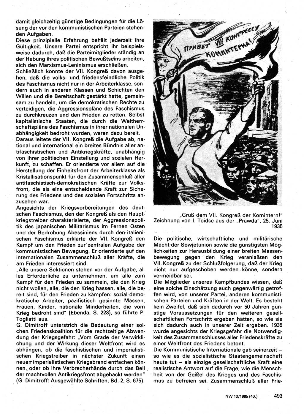 Neuer Weg (NW), Organ des Zentralkomitees (ZK) der SED (Sozialistische Einheitspartei Deutschlands) für Fragen des Parteilebens, 40. Jahrgang [Deutsche Demokratische Republik (DDR)] 1985, Seite 493 (NW ZK SED DDR 1985, S. 493)
