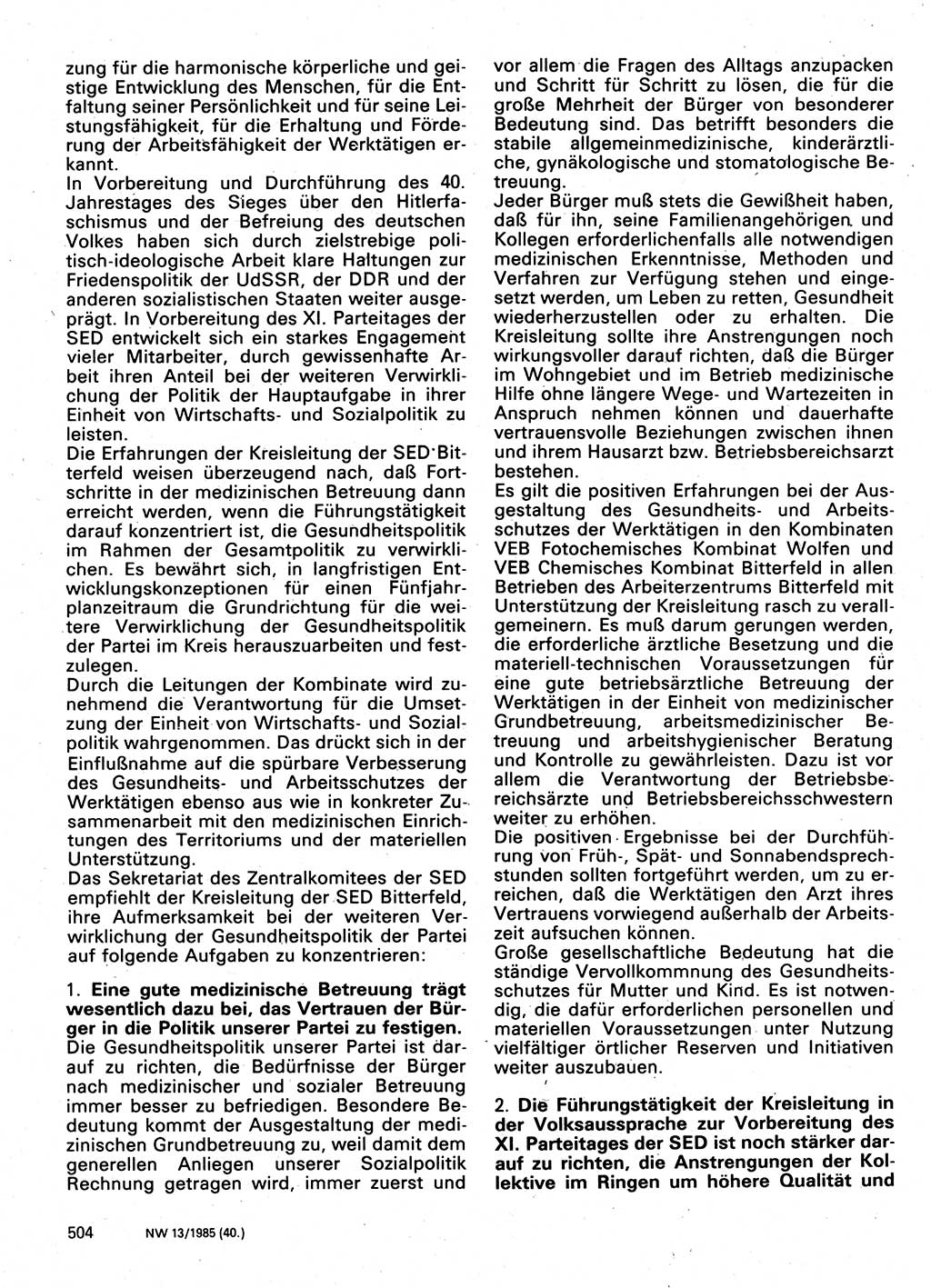 Neuer Weg (NW), Organ des Zentralkomitees (ZK) der SED (Sozialistische Einheitspartei Deutschlands) für Fragen des Parteilebens, 40. Jahrgang [Deutsche Demokratische Republik (DDR)] 1985, Seite 504 (NW ZK SED DDR 1985, S. 504)