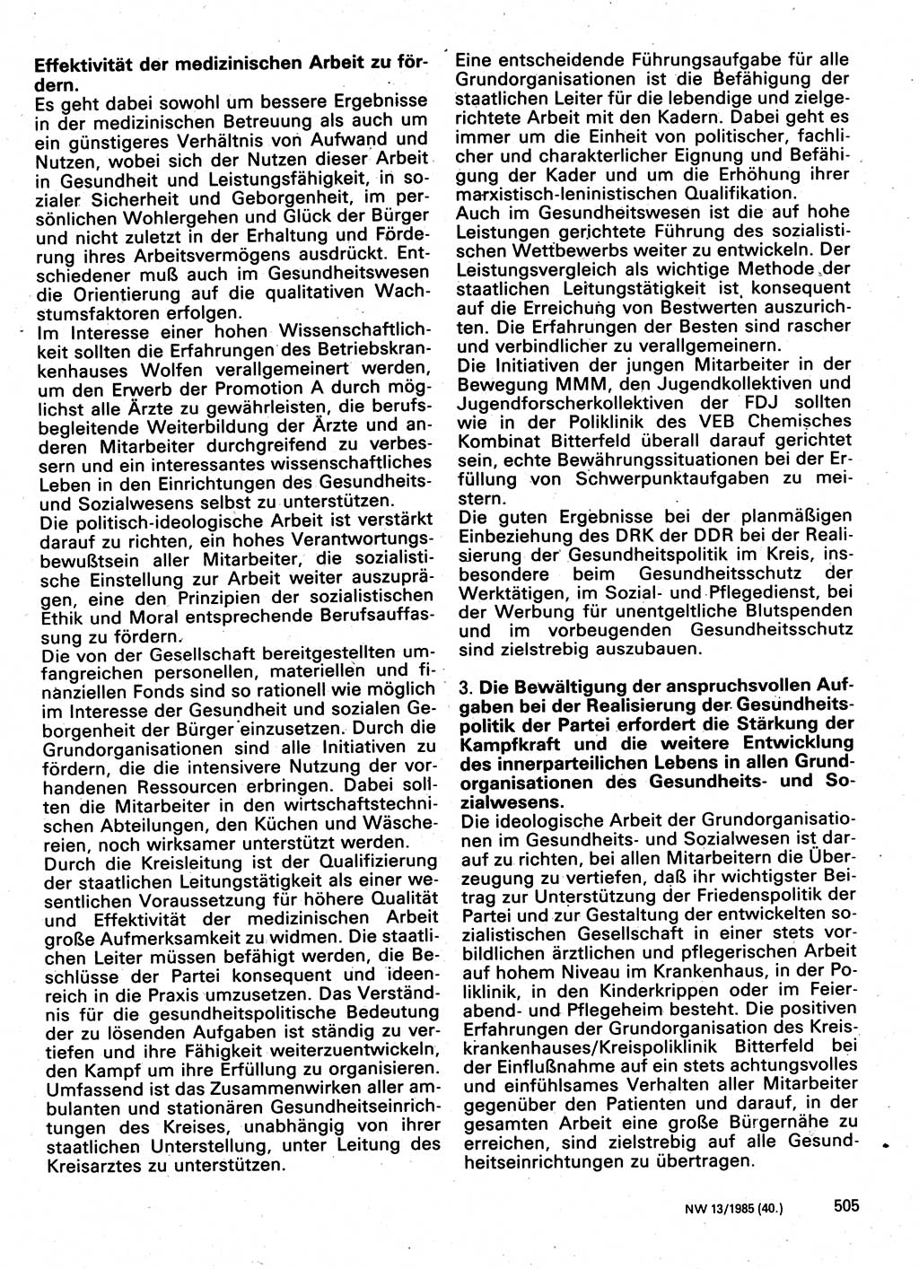 Neuer Weg (NW), Organ des Zentralkomitees (ZK) der SED (Sozialistische Einheitspartei Deutschlands) für Fragen des Parteilebens, 40. Jahrgang [Deutsche Demokratische Republik (DDR)] 1985, Seite 505 (NW ZK SED DDR 1985, S. 505)