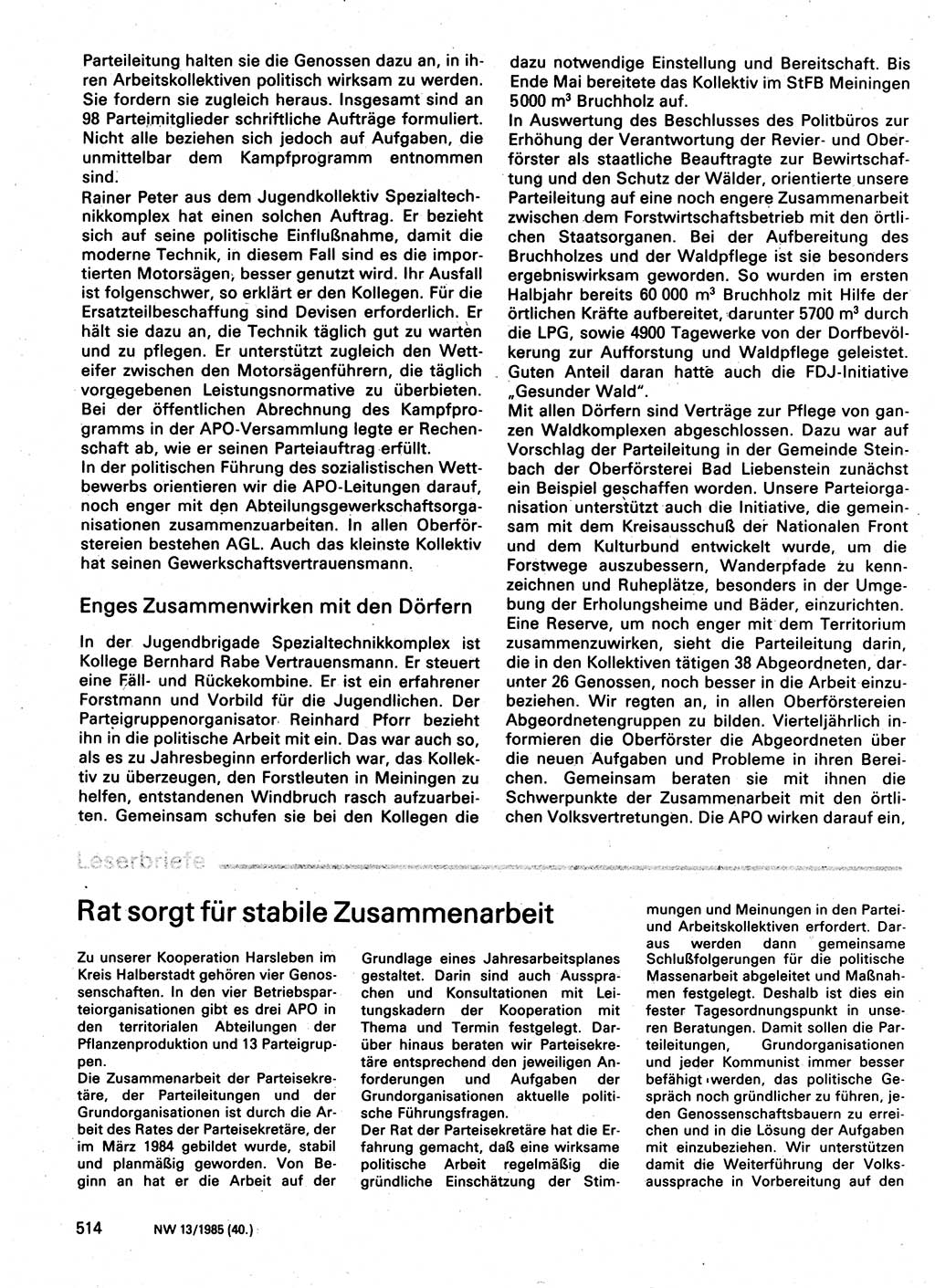 Neuer Weg (NW), Organ des Zentralkomitees (ZK) der SED (Sozialistische Einheitspartei Deutschlands) für Fragen des Parteilebens, 40. Jahrgang [Deutsche Demokratische Republik (DDR)] 1985, Seite 514 (NW ZK SED DDR 1985, S. 514)