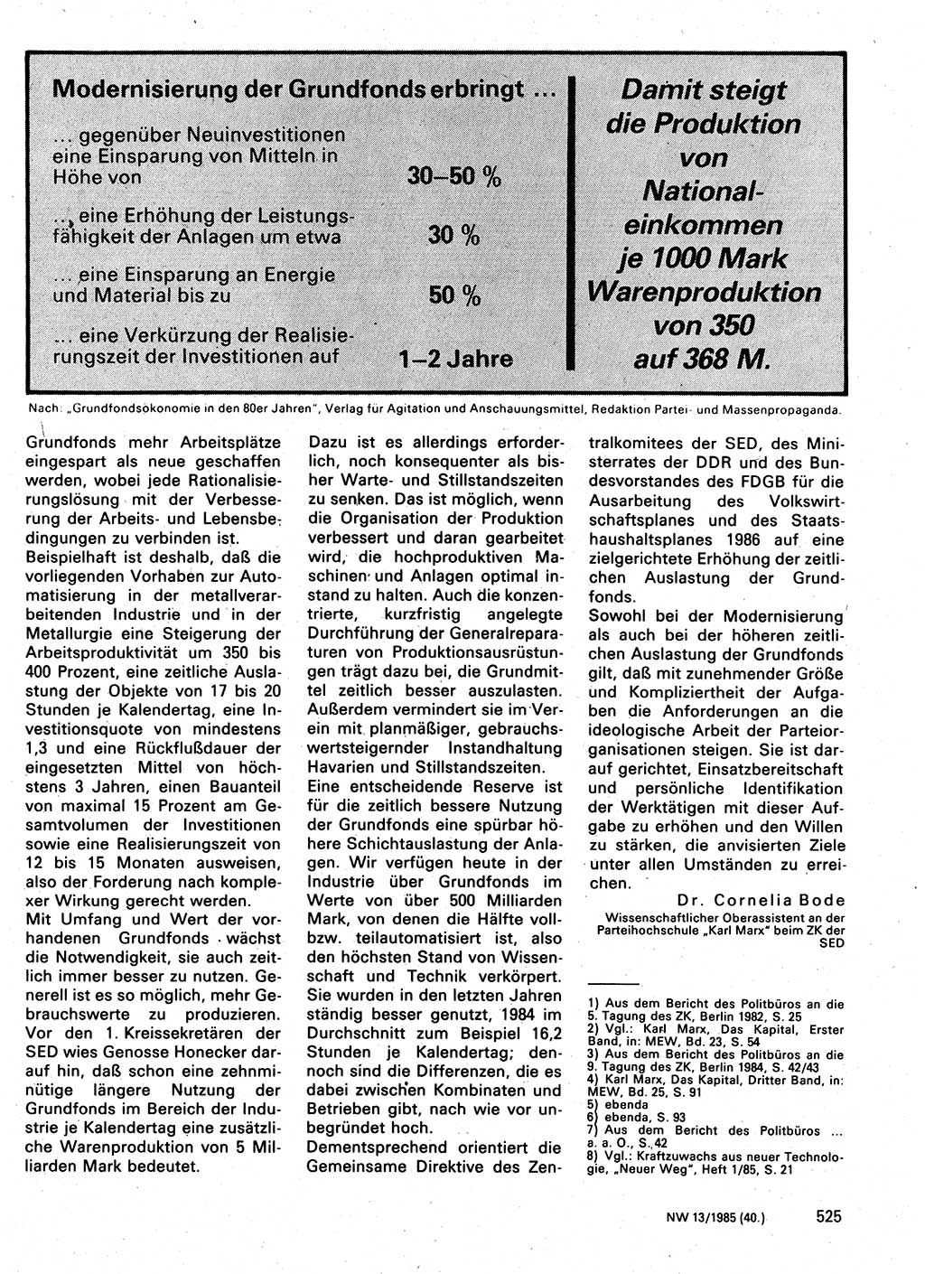 Neuer Weg (NW), Organ des Zentralkomitees (ZK) der SED (Sozialistische Einheitspartei Deutschlands) für Fragen des Parteilebens, 40. Jahrgang [Deutsche Demokratische Republik (DDR)] 1985, Seite 525 (NW ZK SED DDR 1985, S. 525)