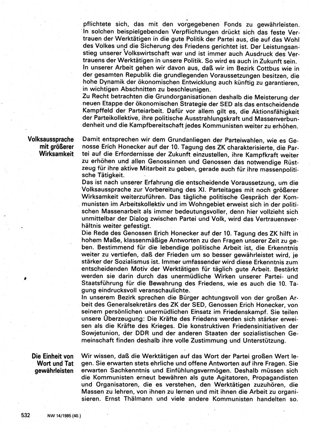 Neuer Weg (NW), Organ des Zentralkomitees (ZK) der SED (Sozialistische Einheitspartei Deutschlands) für Fragen des Parteilebens, 40. Jahrgang [Deutsche Demokratische Republik (DDR)] 1985, Seite 532 (NW ZK SED DDR 1985, S. 532)