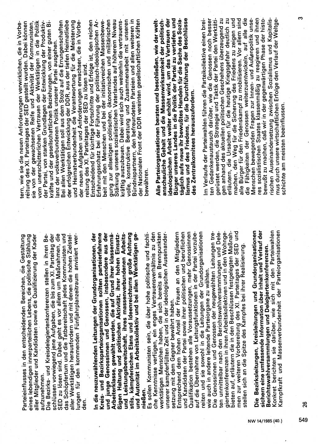 Neuer Weg (NW), Organ des Zentralkomitees (ZK) der SED (Sozialistische Einheitspartei Deutschlands) für Fragen des Parteilebens, 40. Jahrgang [Deutsche Demokratische Republik (DDR)] 1985, Seite 549 (NW ZK SED DDR 1985, S. 549)