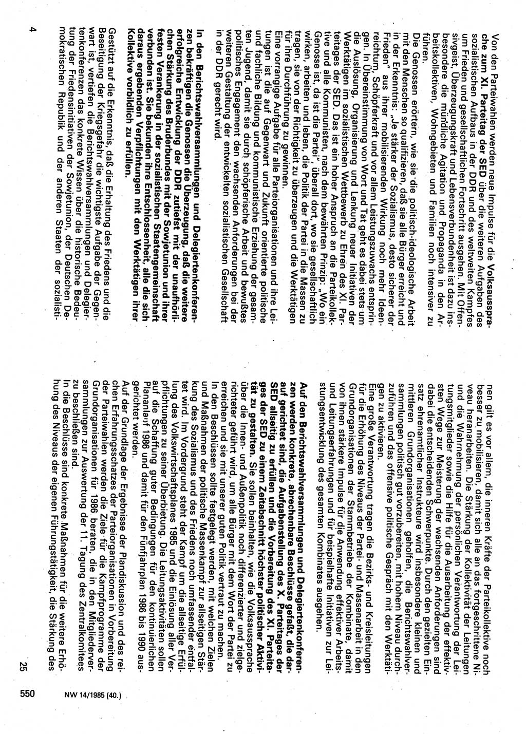 Neuer Weg (NW), Organ des Zentralkomitees (ZK) der SED (Sozialistische Einheitspartei Deutschlands) für Fragen des Parteilebens, 40. Jahrgang [Deutsche Demokratische Republik (DDR)] 1985, Seite 550 (NW ZK SED DDR 1985, S. 550)