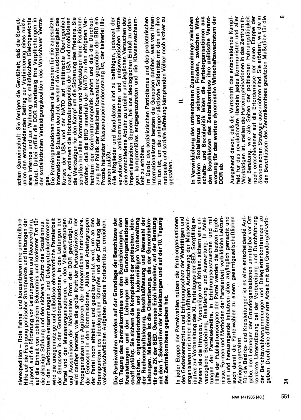 Neuer Weg (NW), Organ des Zentralkomitees (ZK) der SED (Sozialistische Einheitspartei Deutschlands) für Fragen des Parteilebens, 40. Jahrgang [Deutsche Demokratische Republik (DDR)] 1985, Seite 551 (NW ZK SED DDR 1985, S. 551)