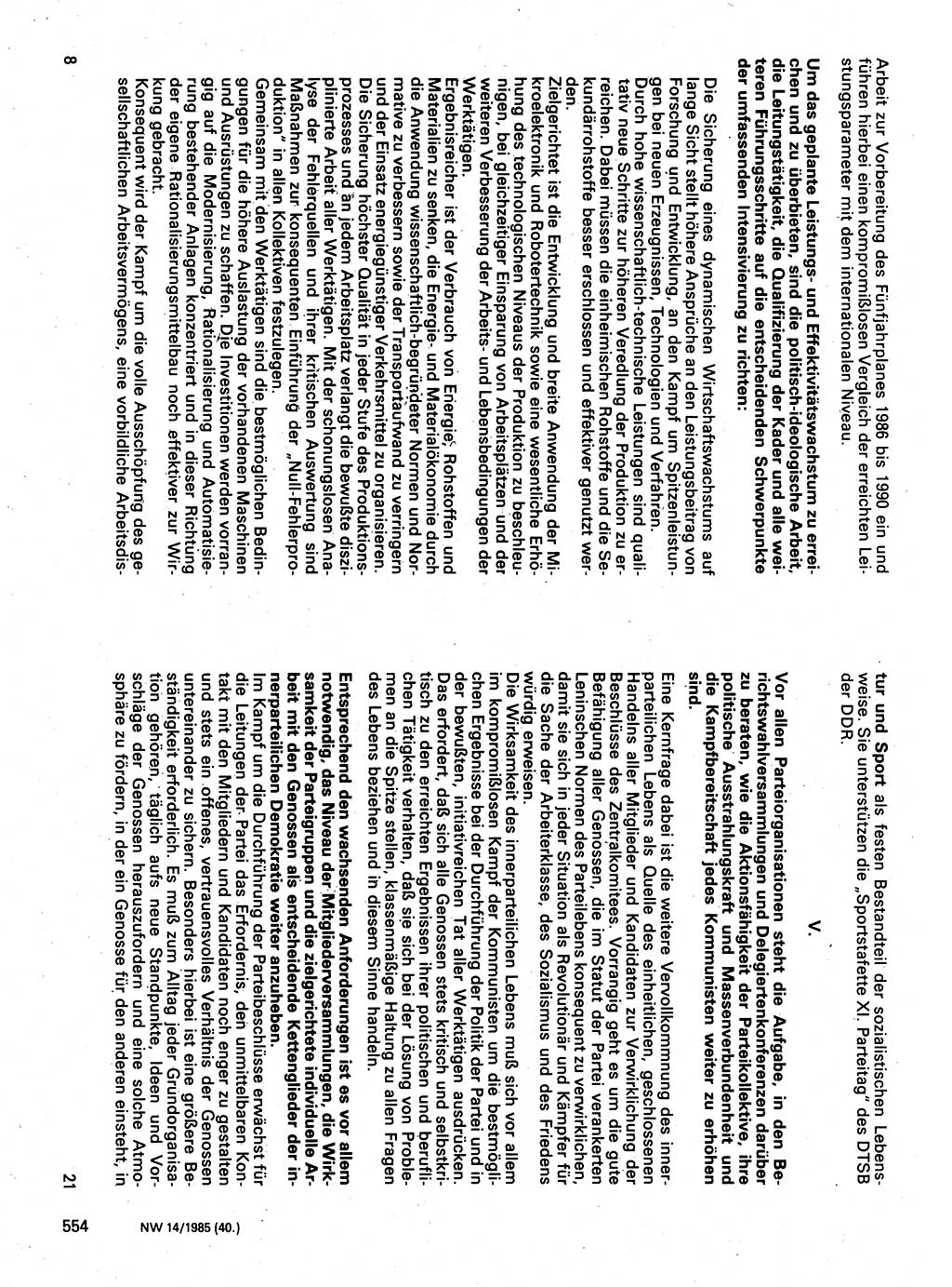 Neuer Weg (NW), Organ des Zentralkomitees (ZK) der SED (Sozialistische Einheitspartei Deutschlands) für Fragen des Parteilebens, 40. Jahrgang [Deutsche Demokratische Republik (DDR)] 1985, Seite 554 (NW ZK SED DDR 1985, S. 554)