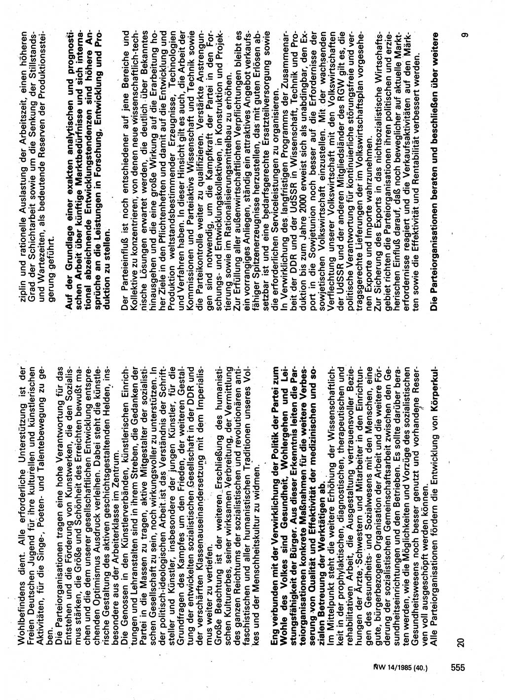 Neuer Weg (NW), Organ des Zentralkomitees (ZK) der SED (Sozialistische Einheitspartei Deutschlands) für Fragen des Parteilebens, 40. Jahrgang [Deutsche Demokratische Republik (DDR)] 1985, Seite 555 (NW ZK SED DDR 1985, S. 555)