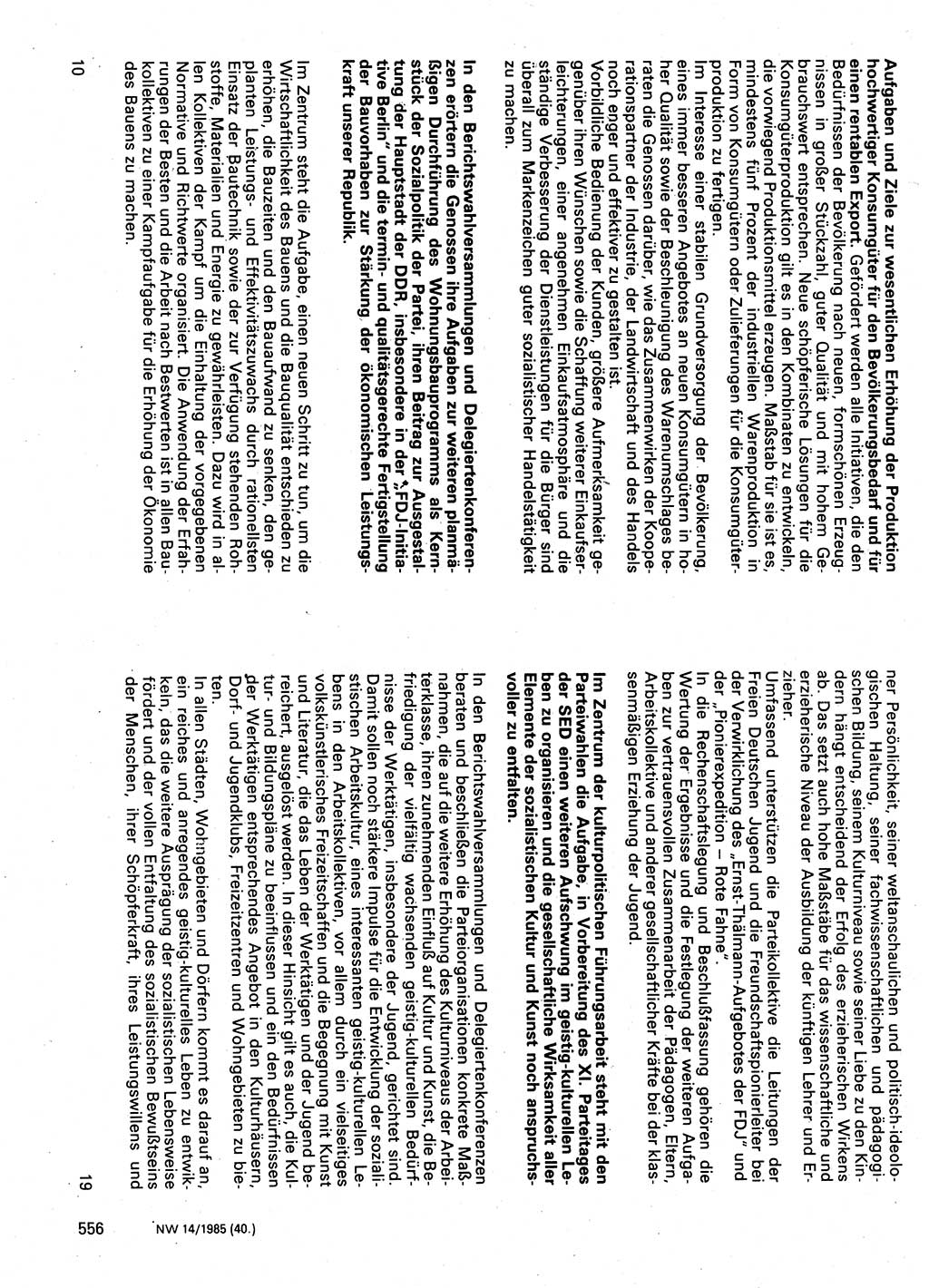 Neuer Weg (NW), Organ des Zentralkomitees (ZK) der SED (Sozialistische Einheitspartei Deutschlands) für Fragen des Parteilebens, 40. Jahrgang [Deutsche Demokratische Republik (DDR)] 1985, Seite 556 (NW ZK SED DDR 1985, S. 556)