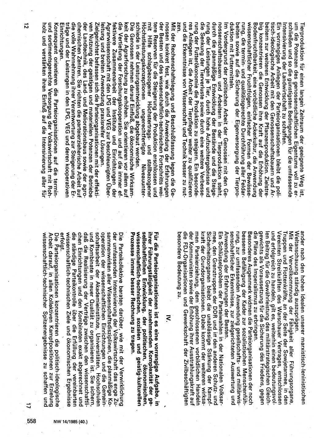 Neuer Weg (NW), Organ des Zentralkomitees (ZK) der SED (Sozialistische Einheitspartei Deutschlands) für Fragen des Parteilebens, 40. Jahrgang [Deutsche Demokratische Republik (DDR)] 1985, Seite 558 (NW ZK SED DDR 1985, S. 558)