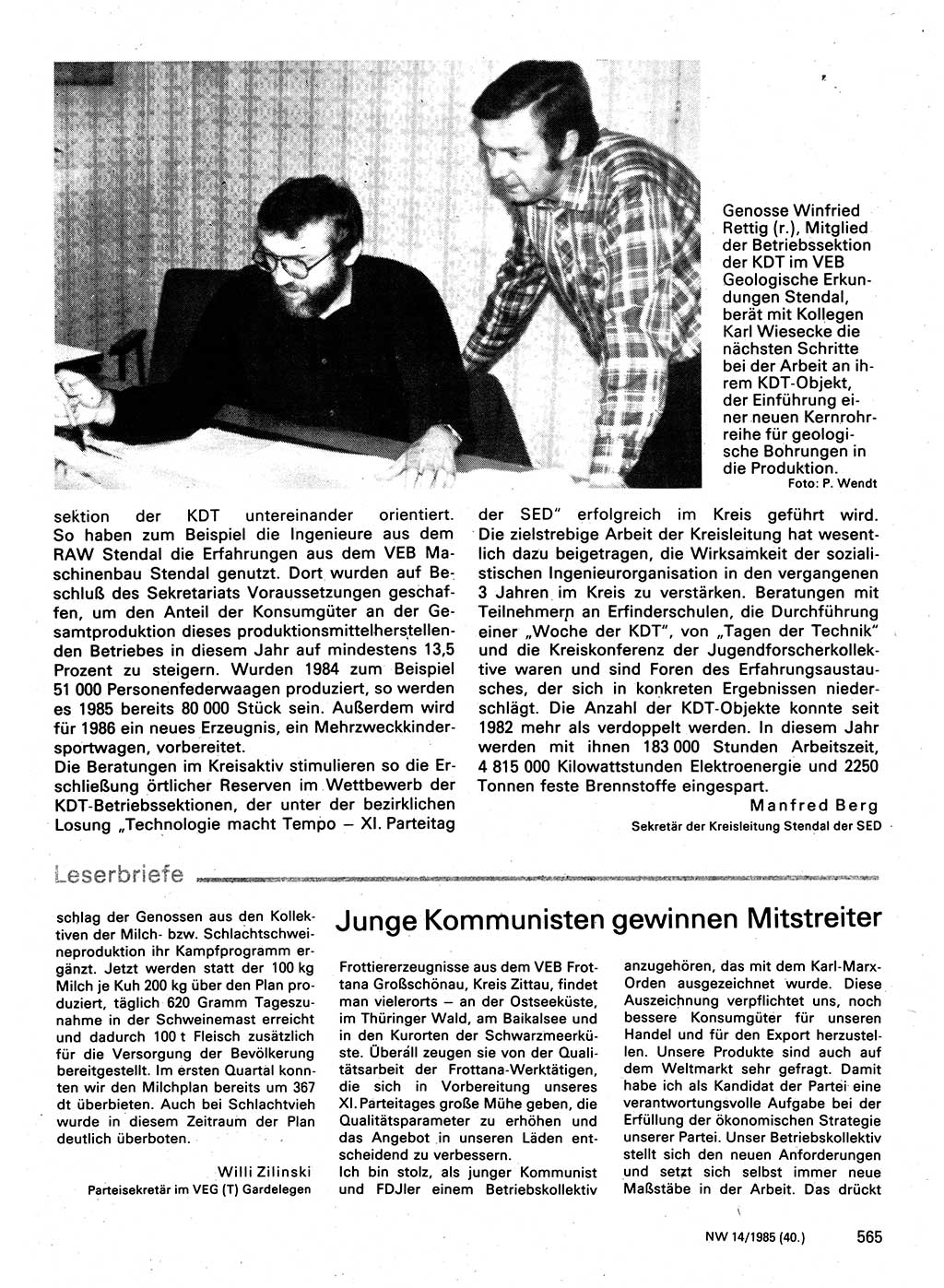 Neuer Weg (NW), Organ des Zentralkomitees (ZK) der SED (Sozialistische Einheitspartei Deutschlands) für Fragen des Parteilebens, 40. Jahrgang [Deutsche Demokratische Republik (DDR)] 1985, Seite 565 (NW ZK SED DDR 1985, S. 565)
