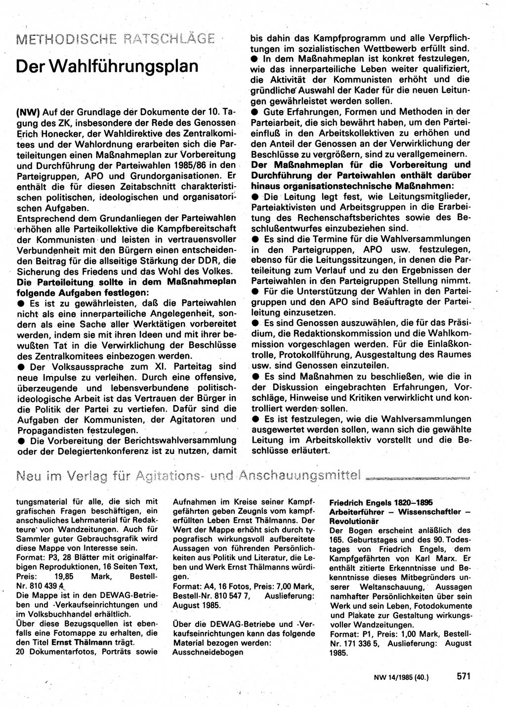 Neuer Weg (NW), Organ des Zentralkomitees (ZK) der SED (Sozialistische Einheitspartei Deutschlands) für Fragen des Parteilebens, 40. Jahrgang [Deutsche Demokratische Republik (DDR)] 1985, Seite 571 (NW ZK SED DDR 1985, S. 571)