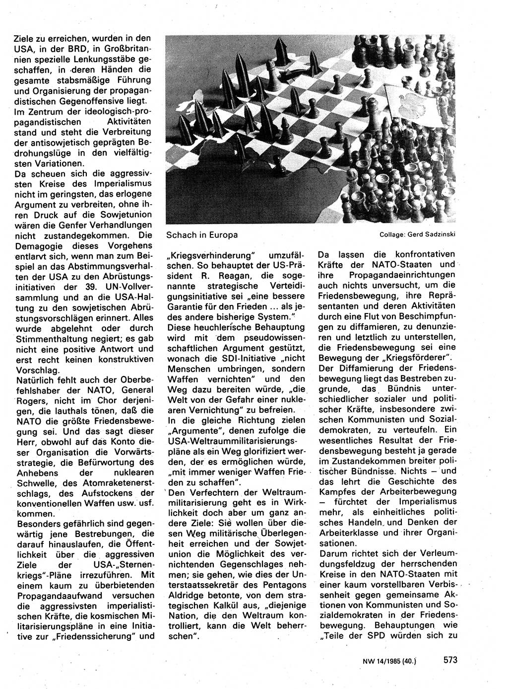 Neuer Weg (NW), Organ des Zentralkomitees (ZK) der SED (Sozialistische Einheitspartei Deutschlands) für Fragen des Parteilebens, 40. Jahrgang [Deutsche Demokratische Republik (DDR)] 1985, Seite 573 (NW ZK SED DDR 1985, S. 573)