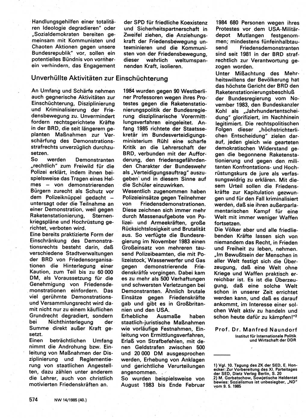 Neuer Weg (NW), Organ des Zentralkomitees (ZK) der SED (Sozialistische Einheitspartei Deutschlands) für Fragen des Parteilebens, 40. Jahrgang [Deutsche Demokratische Republik (DDR)] 1985, Seite 574 (NW ZK SED DDR 1985, S. 574)