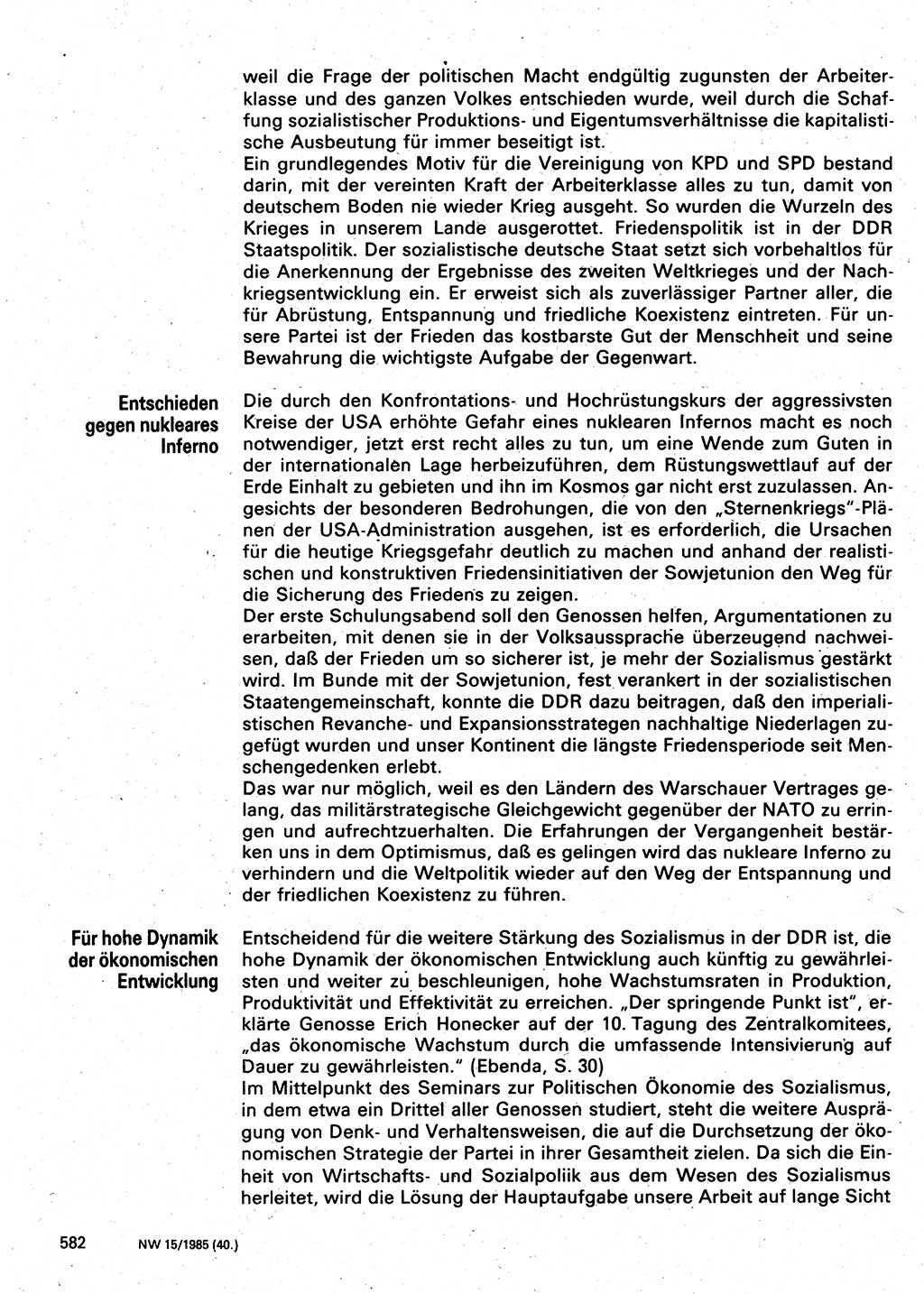 Neuer Weg (NW), Organ des Zentralkomitees (ZK) der SED (Sozialistische Einheitspartei Deutschlands) für Fragen des Parteilebens, 40. Jahrgang [Deutsche Demokratische Republik (DDR)] 1985, Seite 582 (NW ZK SED DDR 1985, S. 582)