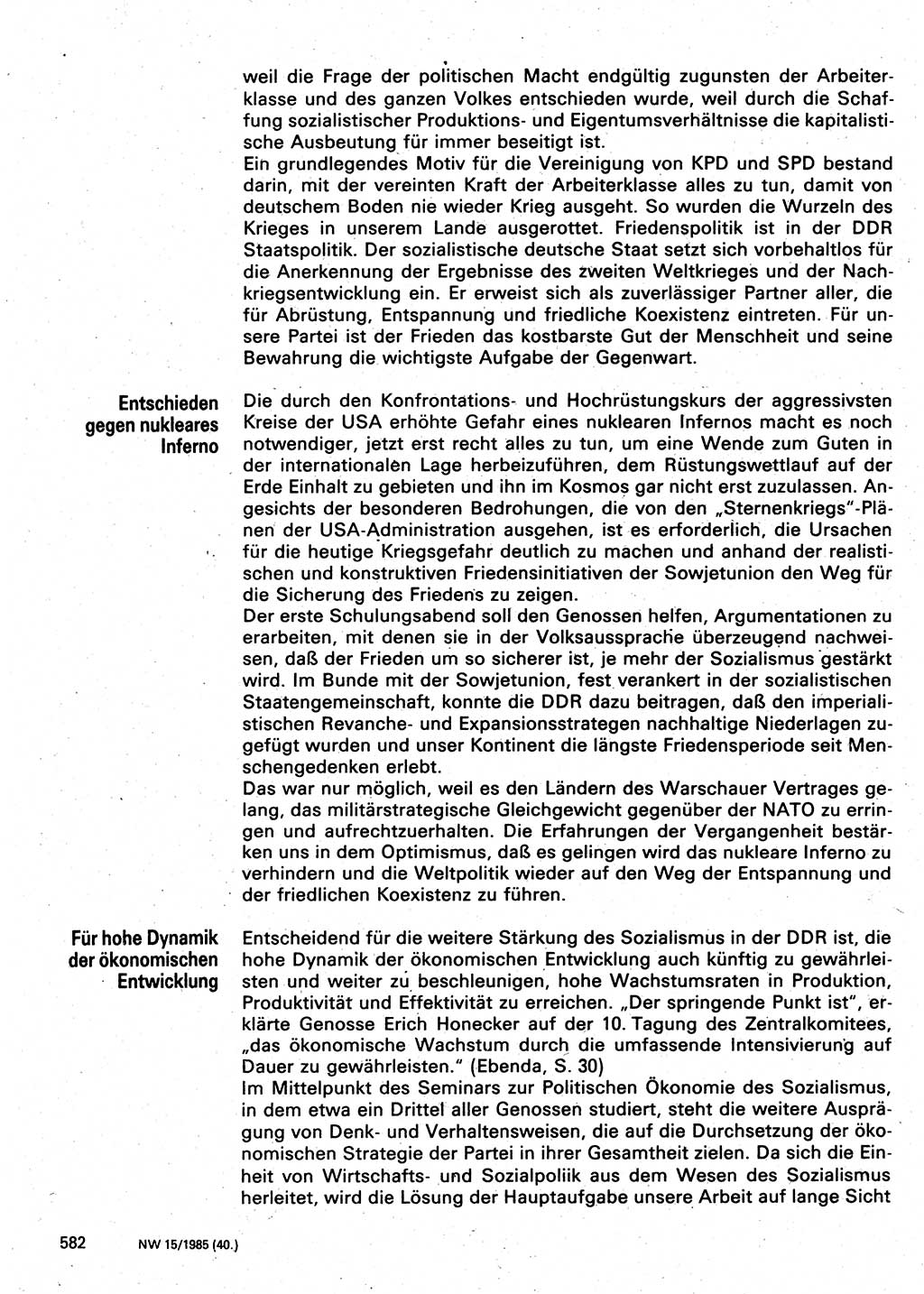 Neuer Weg (NW), Organ des Zentralkomitees (ZK) der SED (Sozialistische Einheitspartei Deutschlands) für Fragen des Parteilebens, 40. Jahrgang [Deutsche Demokratische Republik (DDR)] 1985, Seite 582 (NW ZK SED DDR 1985, S. 582)