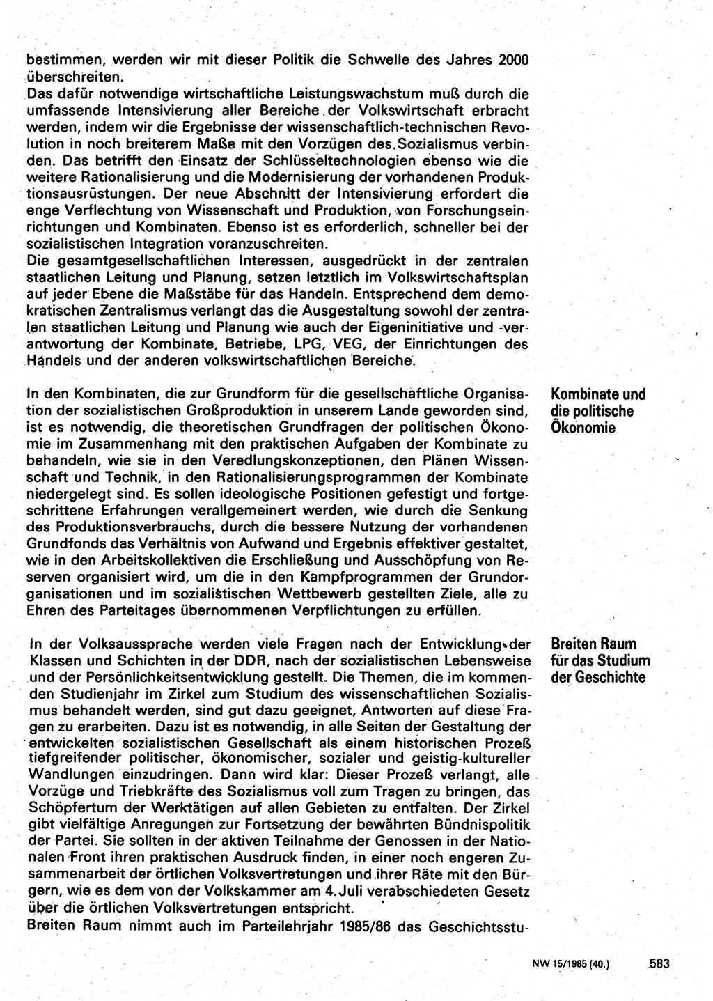 Neuer Weg (NW), Organ des Zentralkomitees (ZK) der SED (Sozialistische Einheitspartei Deutschlands) für Fragen des Parteilebens, 40. Jahrgang [Deutsche Demokratische Republik (DDR)] 1985, Seite 583 (NW ZK SED DDR 1985, S. 583)