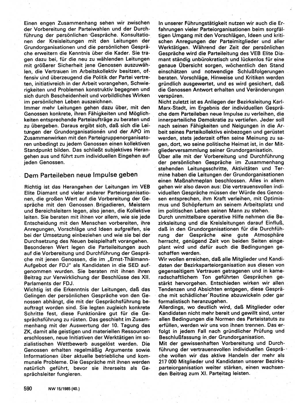 Neuer Weg (NW), Organ des Zentralkomitees (ZK) der SED (Sozialistische Einheitspartei Deutschlands) für Fragen des Parteilebens, 40. Jahrgang [Deutsche Demokratische Republik (DDR)] 1985, Seite 590 (NW ZK SED DDR 1985, S. 590)