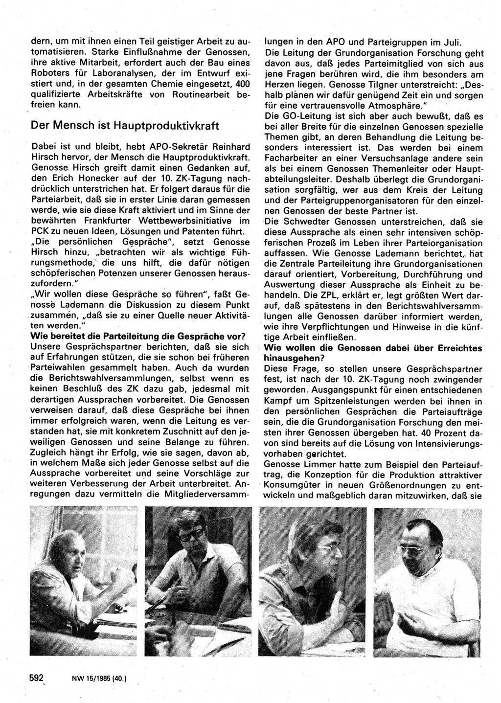 Neuer Weg (NW), Organ des Zentralkomitees (ZK) der SED (Sozialistische Einheitspartei Deutschlands) für Fragen des Parteilebens, 40. Jahrgang [Deutsche Demokratische Republik (DDR)] 1985, Seite 592 (NW ZK SED DDR 1985, S. 592)
